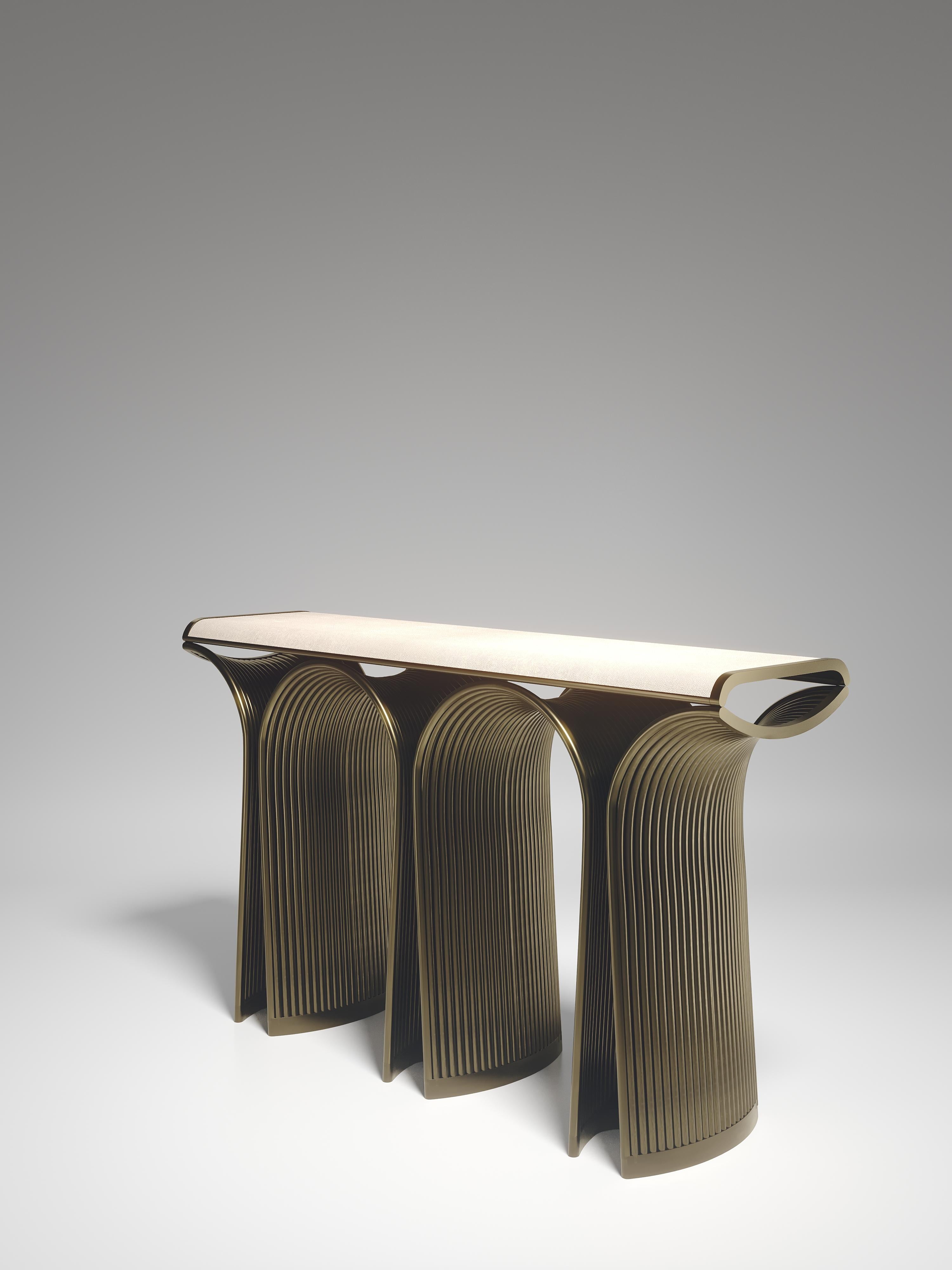 Shagreen Console with Bronze-Patina Brass Details by R&Y Augousti In New Condition For Sale In New York, NY