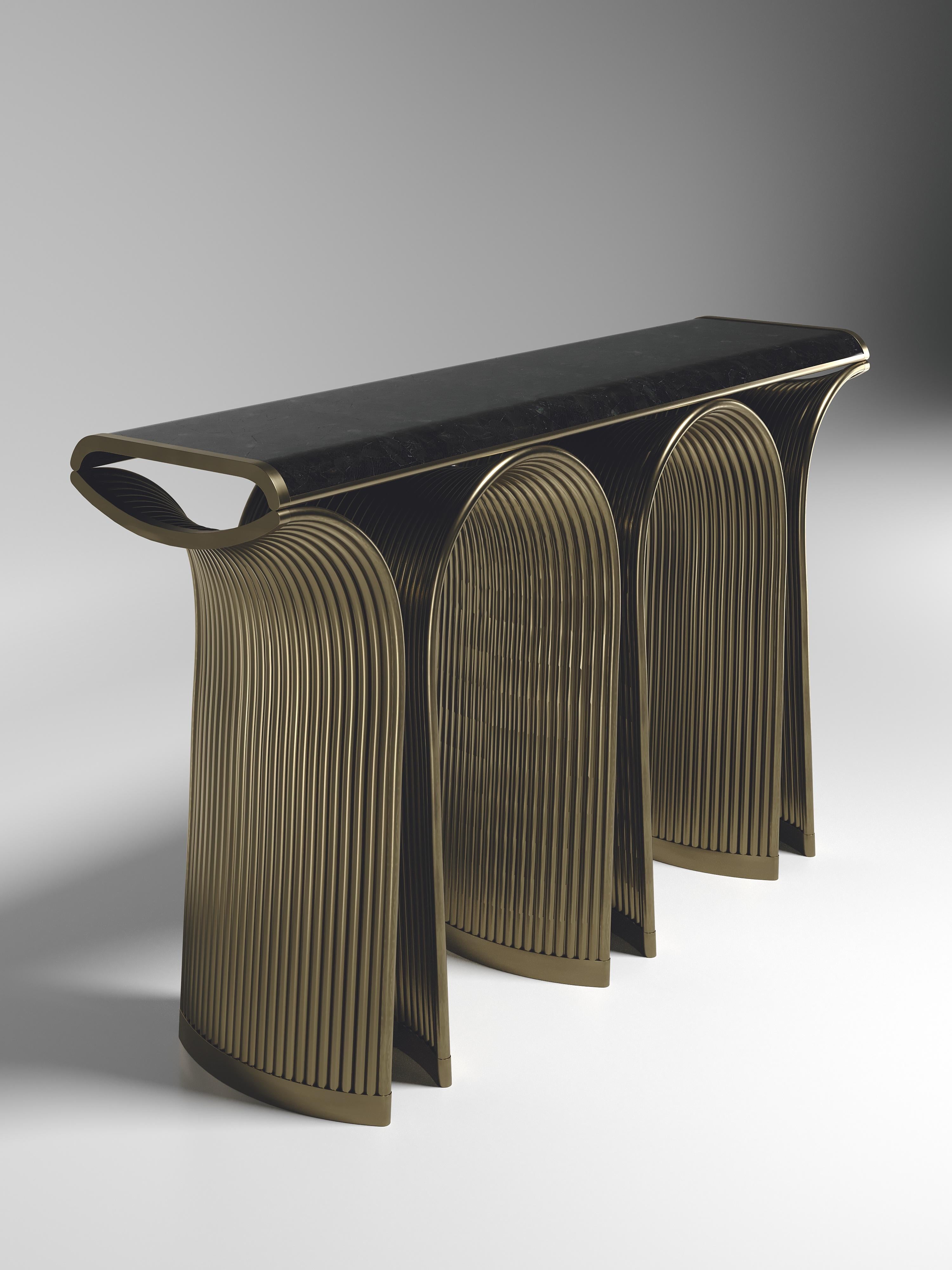 Shagreen Console with Bronze-Patina Brass Details by R&Y Augousti en vente 1