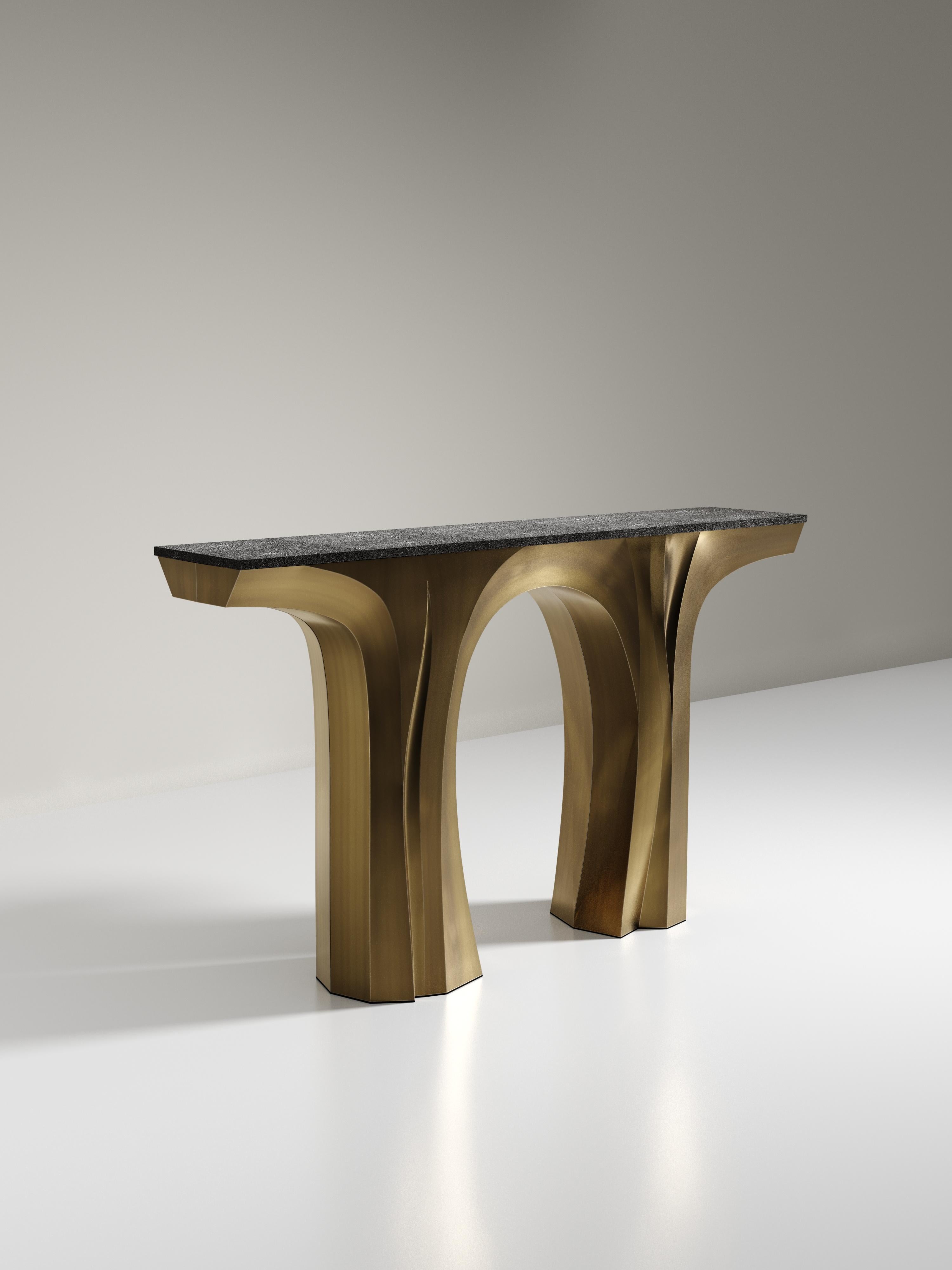 Shagreen Console with Bronze Patina Brass Details by R&Y Augousti For Sale 2