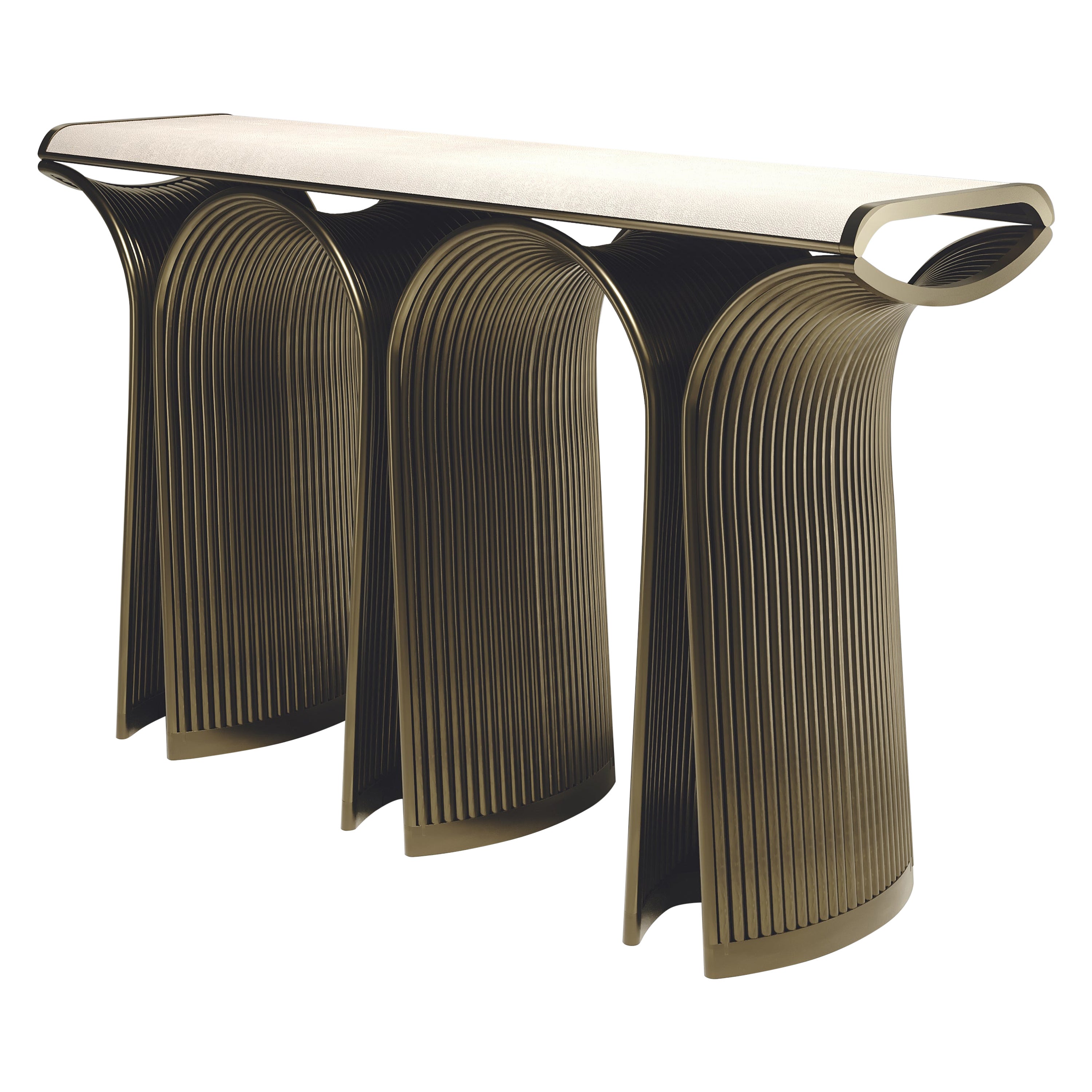 Console en galuchat avec détails en laiton bronze-patina de R&Y Augousti