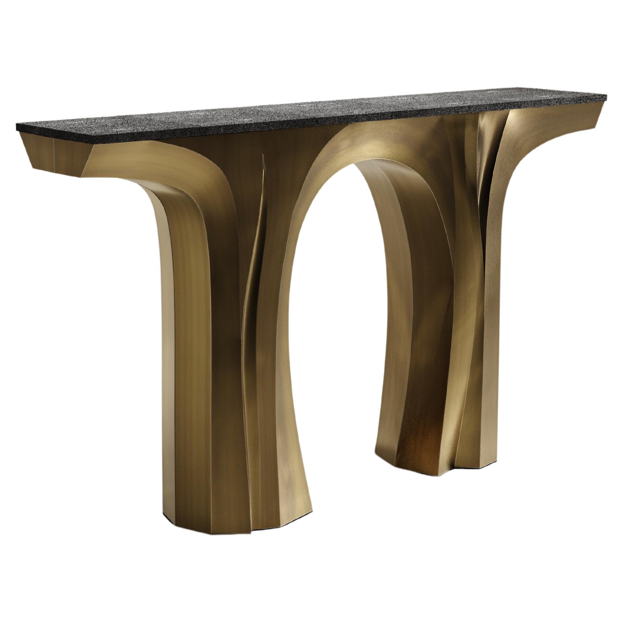 Shagreen Console with Bronze Patina Brass Details by R&Y Augousti For Sale
