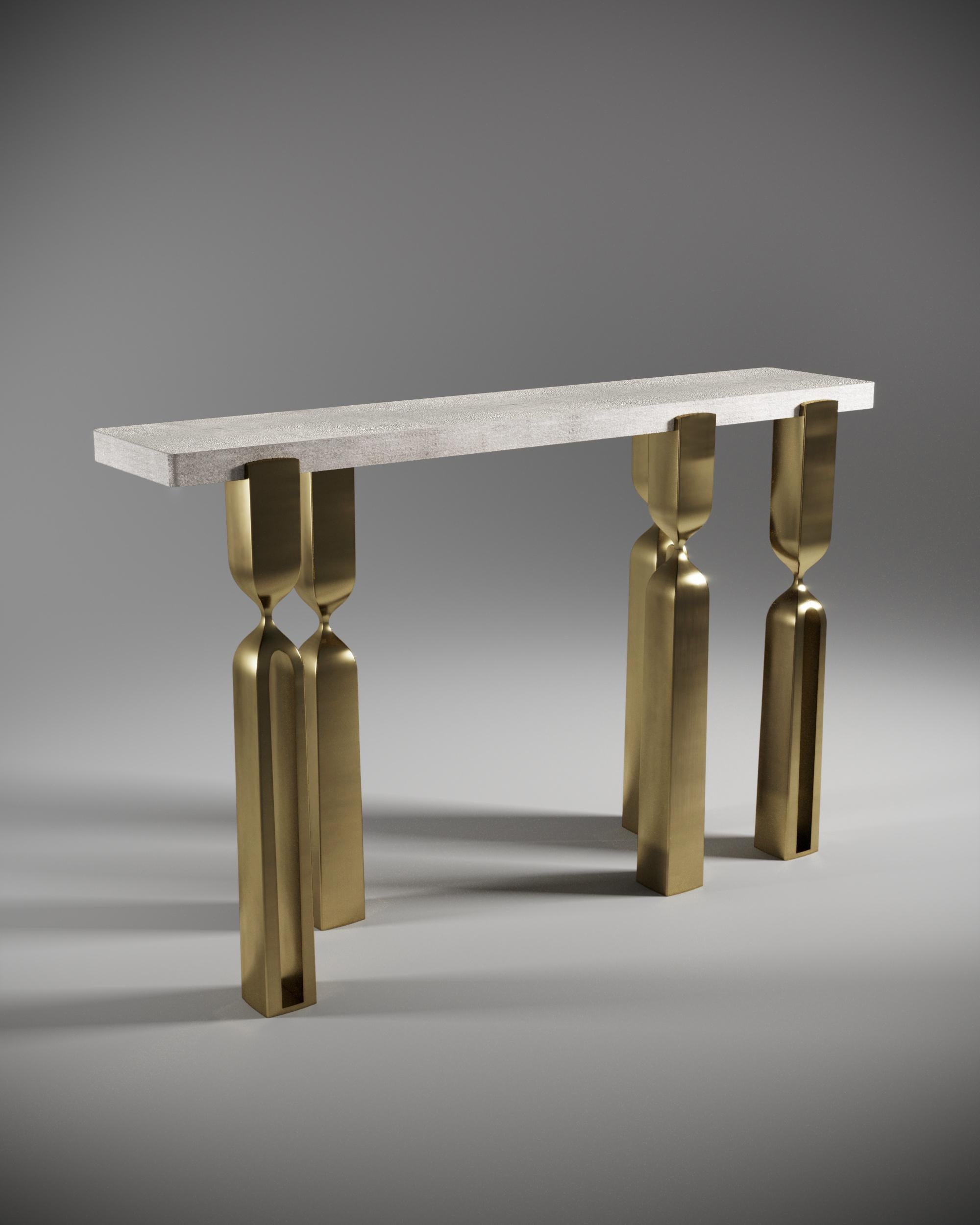 Shagreen Console with Polished Steel Legs by Kifu Paris For Sale 7