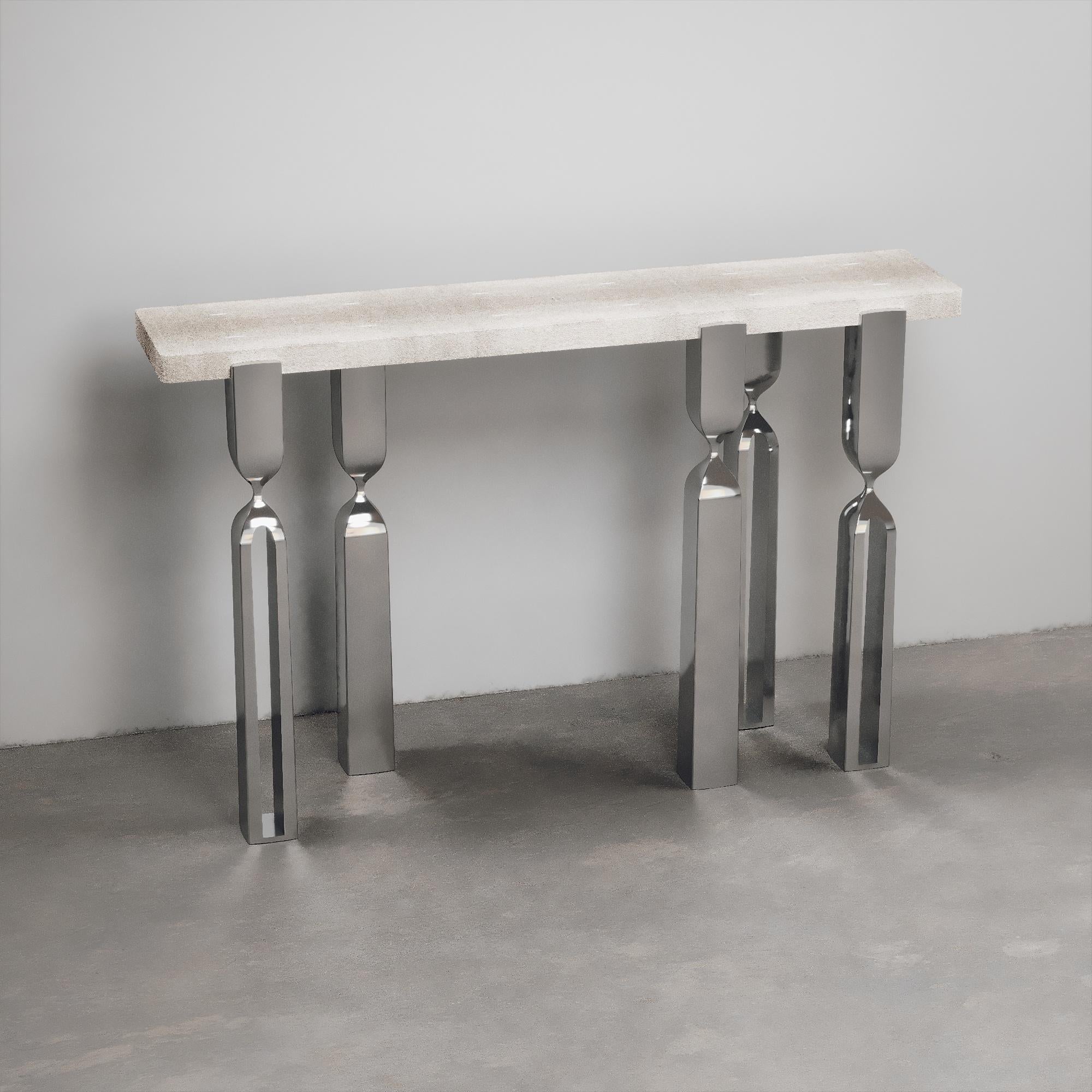 Art Deco Shagreen Console with Polished Steel Legs by Kifu Paris For Sale