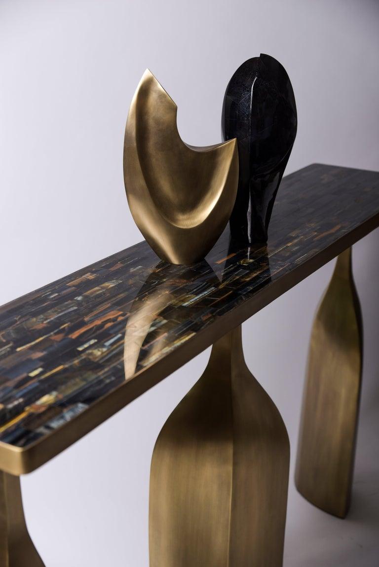 Shagreen Console with Sculptural Bronze-Patina Brass Legs by Kifu, Paris For Sale 3