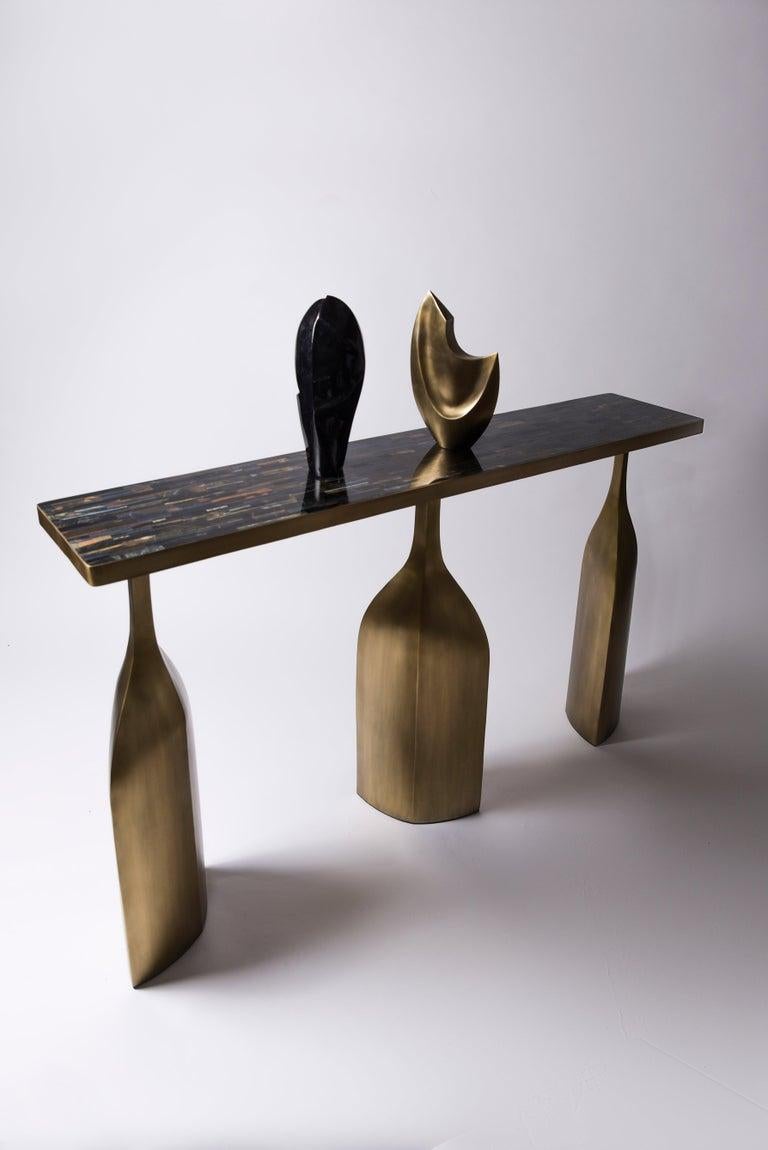 Shagreen Console with Sculptural Bronze-Patina Brass Legs by Kifu, Paris For Sale 4