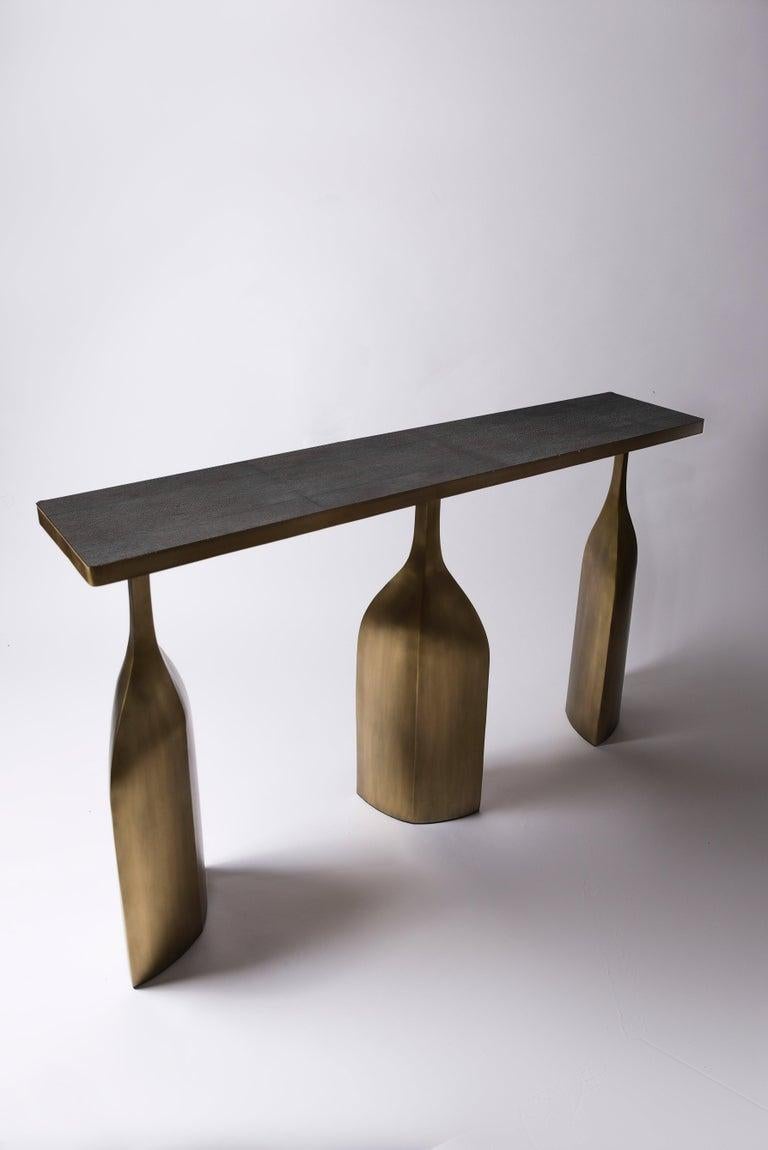 Shagreen Console with Sculptural Bronze-Patina Brass Legs by Kifu, Paris For Sale 5