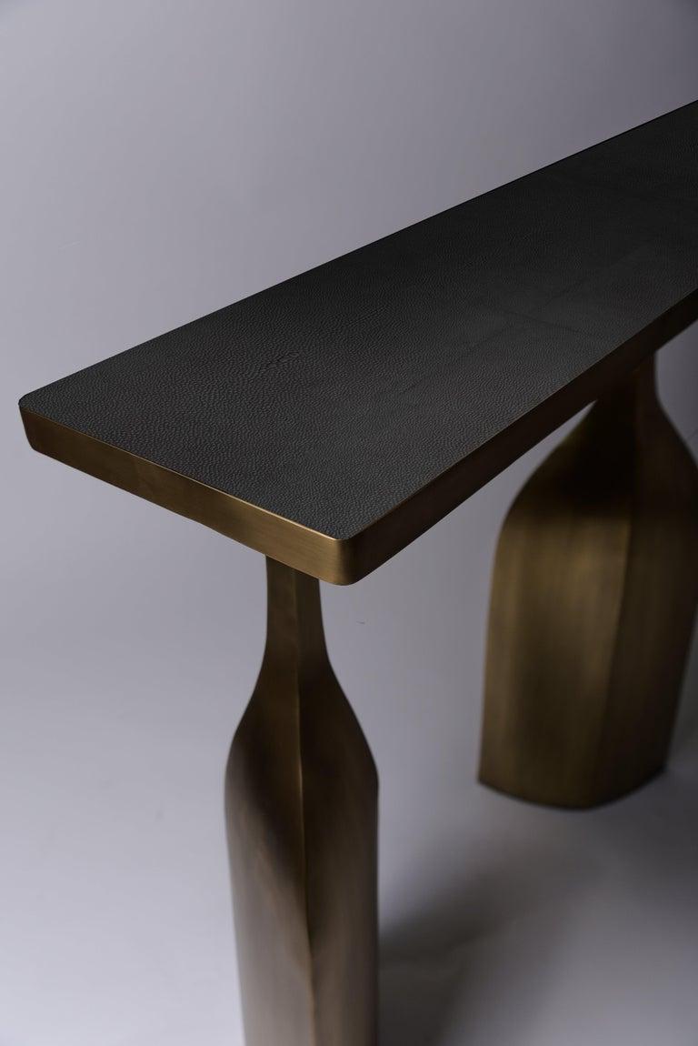 Shagreen Console with Sculptural Bronze-Patina Brass Legs by Kifu, Paris For Sale 6