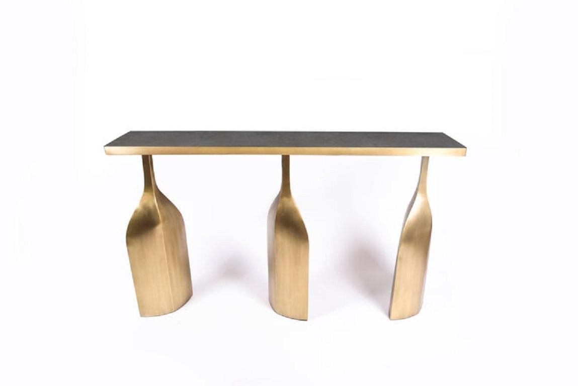 Shagreen Console with Sculptural Bronze-Patina Brass Legs by Kifu, Paris For Sale 7