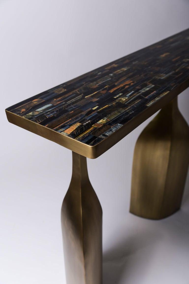 Shagreen Console with Sculptural Bronze-Patina Brass Legs by Kifu, Paris For Sale 1