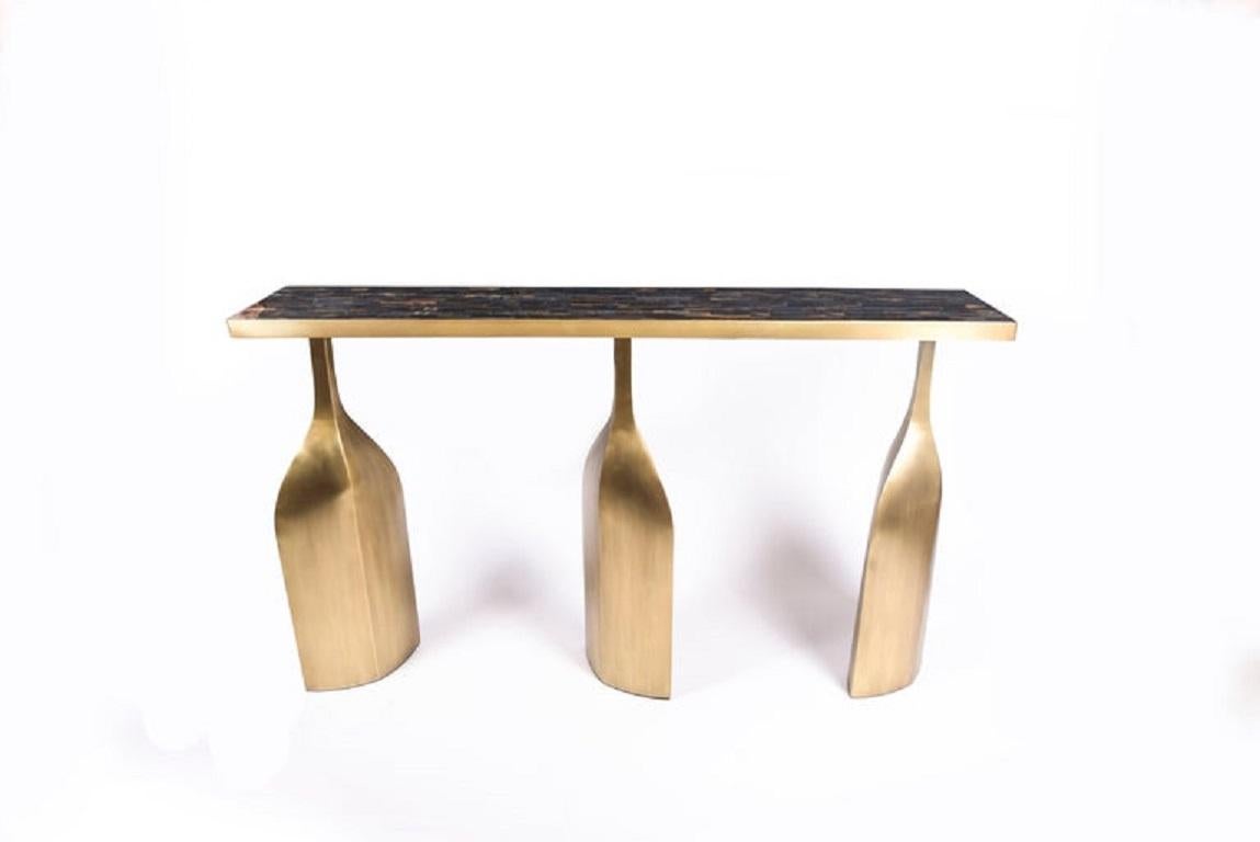Shagreen Console with Sculptural Bronze-Patina Brass Legs by Kifu, Paris For Sale 2