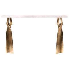 Shagreen Console with Sculptural Bronze-Patina Brass Legs by Kifu, Paris