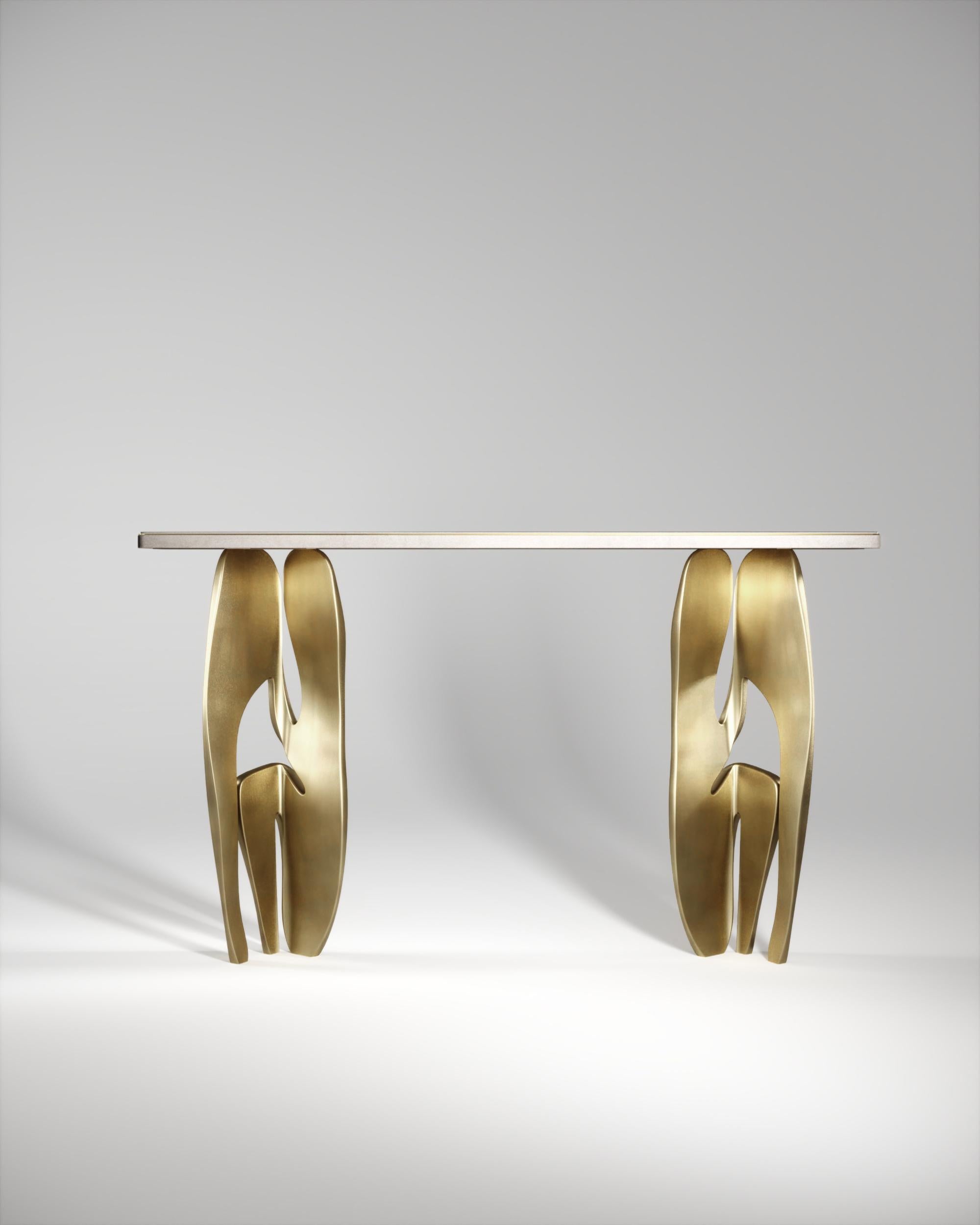 Inlay Shagreen Console with Sculptural Bronze-Patina Brass Legs by R & Y Augousti For Sale
