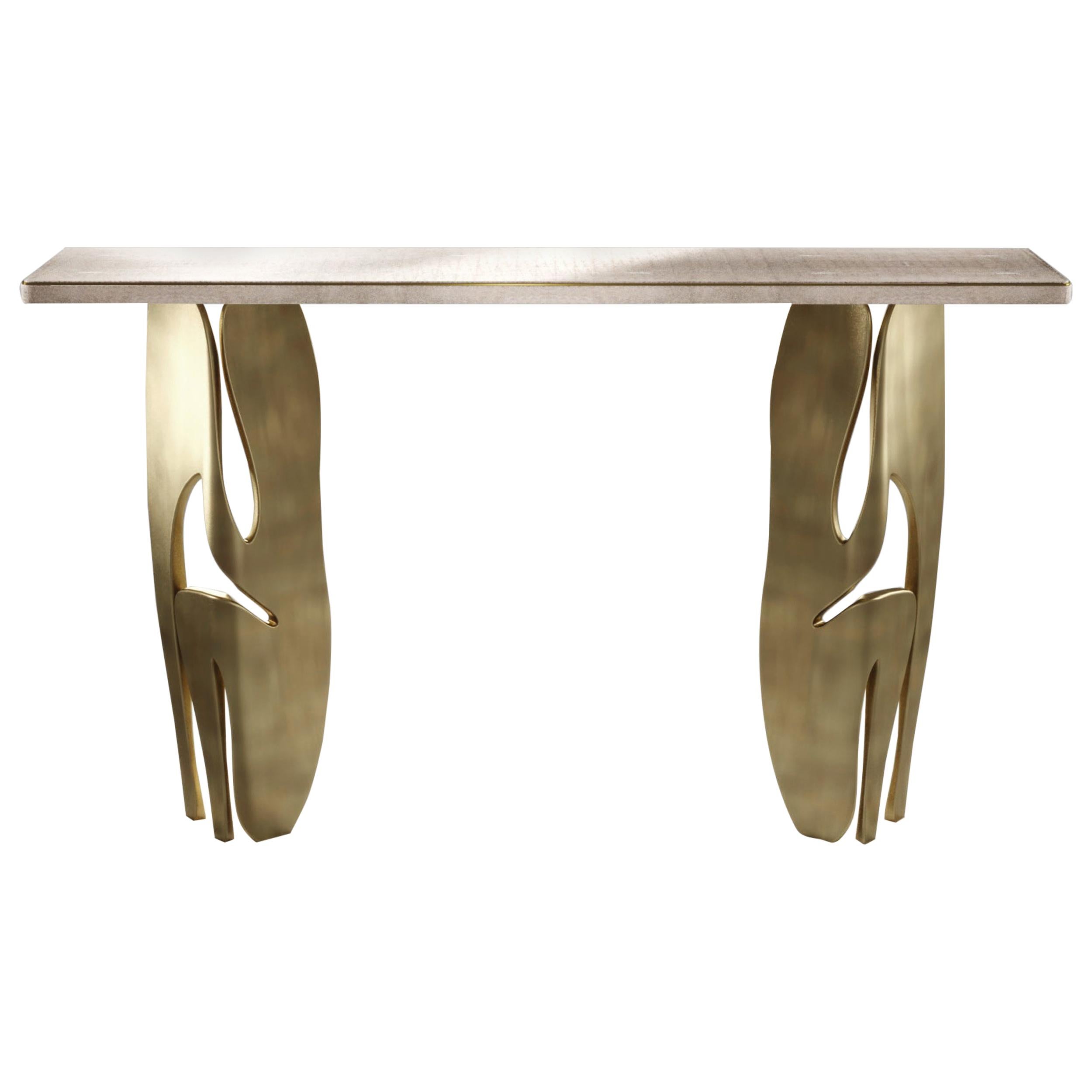 Shagreen Console with Sculptural Bronze-Patina Brass Legs by R & Y Augousti