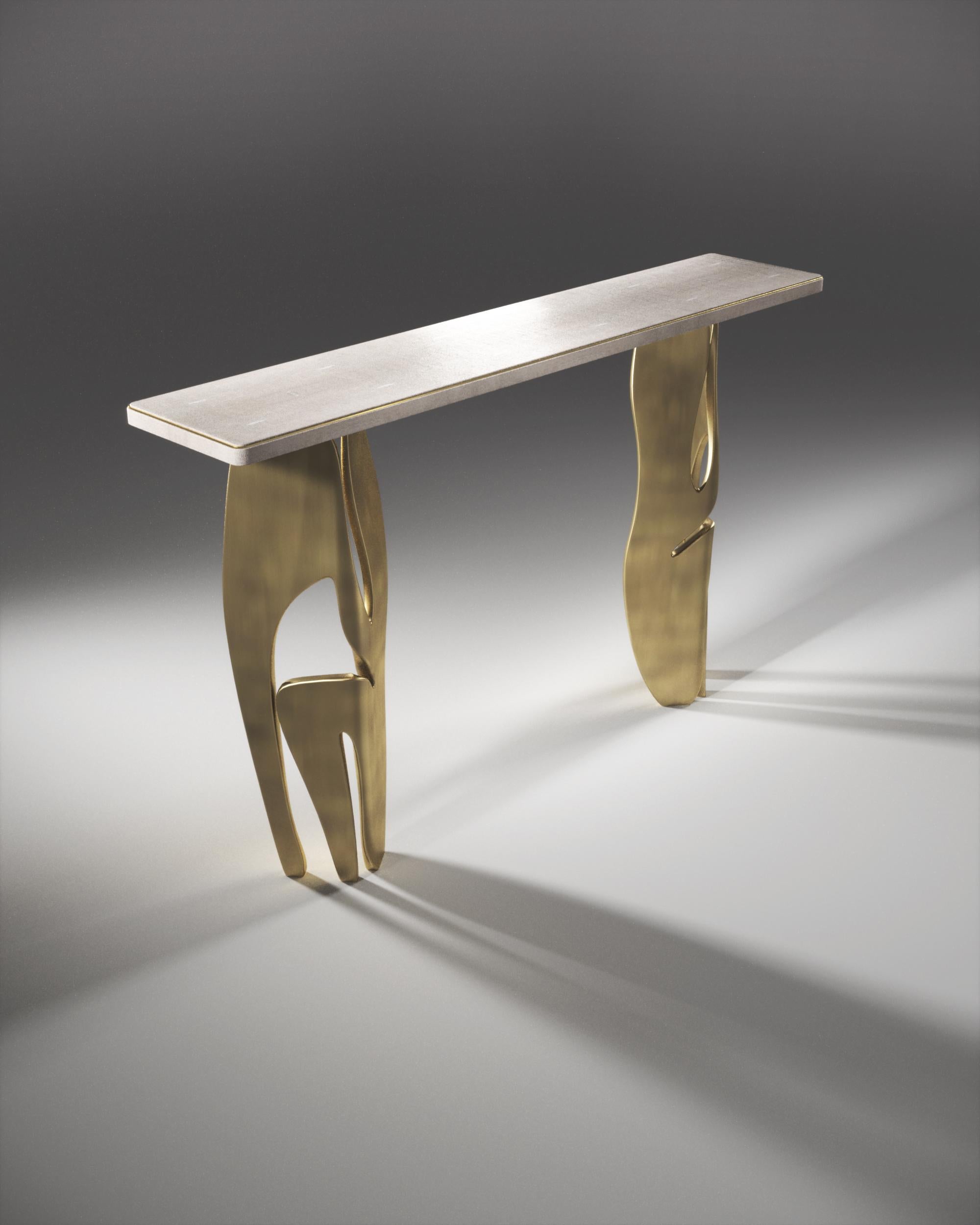 Shagreen Console with Sculptural Chrome Finish Steel Legs by R & Y Augousti For Sale 3