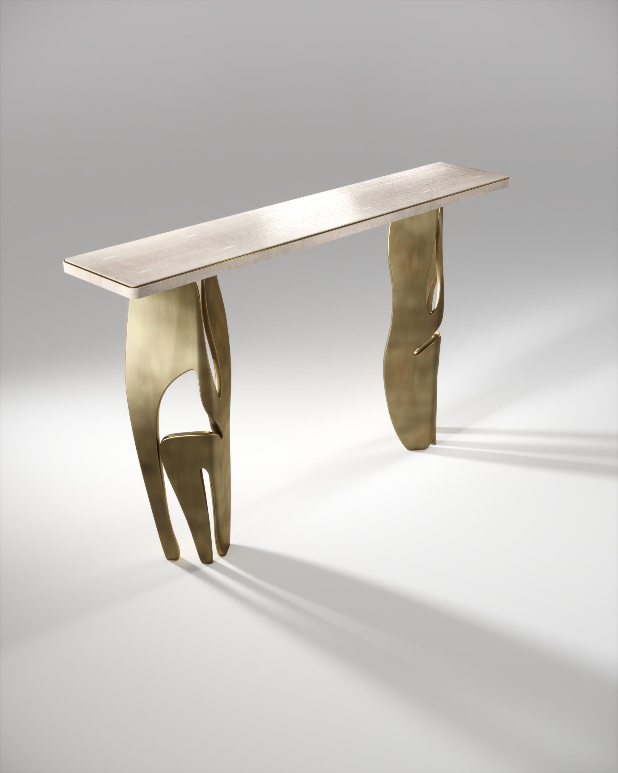 Shagreen Console with Sculptural Chrome Finish Steel Legs by R & Y Augousti For Sale 5