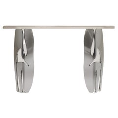 Shagreen Console with Sculptural Chrome Finish Steel Legs by R & Y Augousti