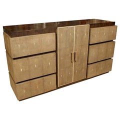 Shagreen Credenza, Buffet, Dresser, Khaki Color, Contemporary, Palm Wood Details