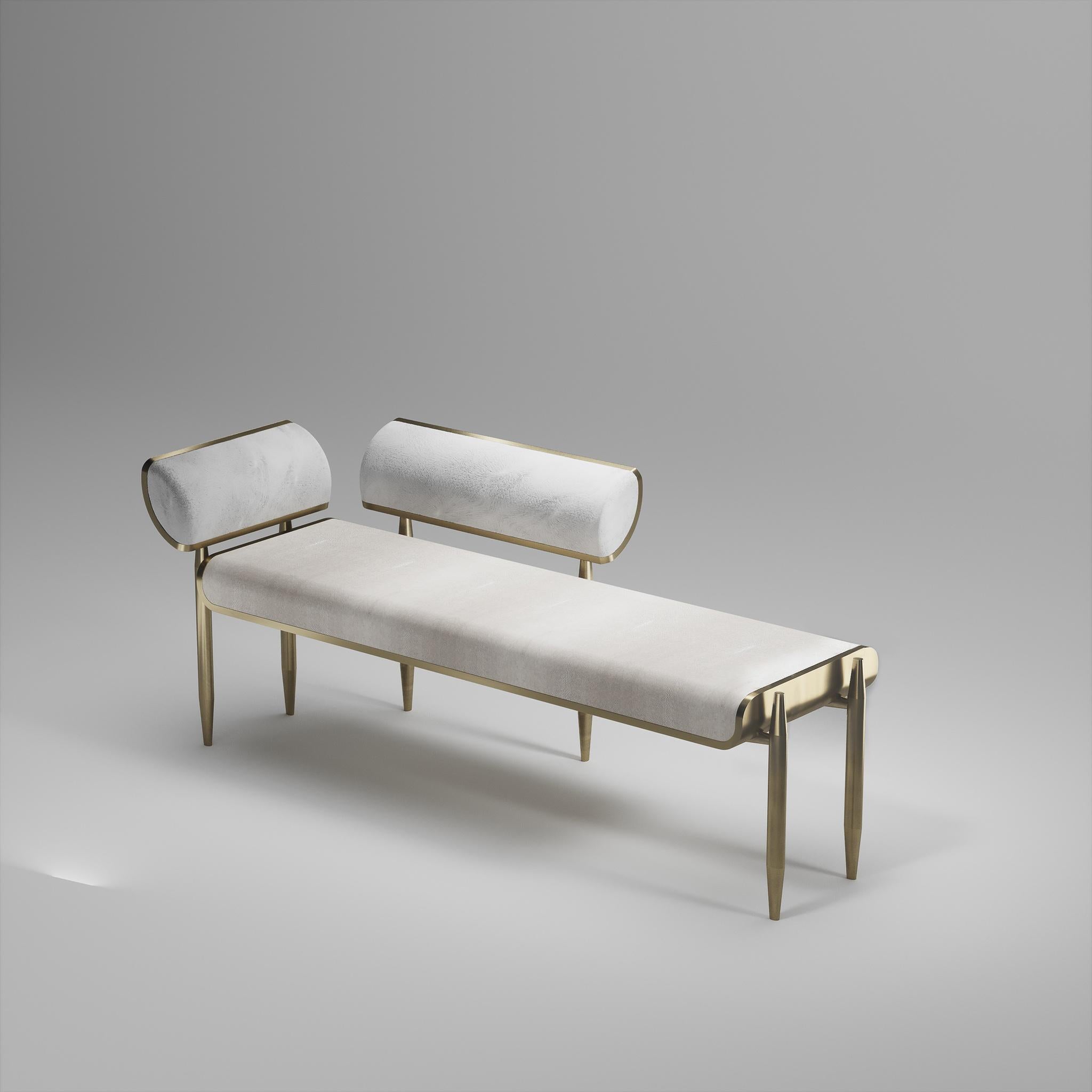 Inspired by the original Dandy bench by Kifu Paris (see images at end of slide), the Dandy II day bed is the ultimate luxury seating. The seating area is inlaid in cream shagreen and the frame, legs and sides of the bench are completely inlaid in