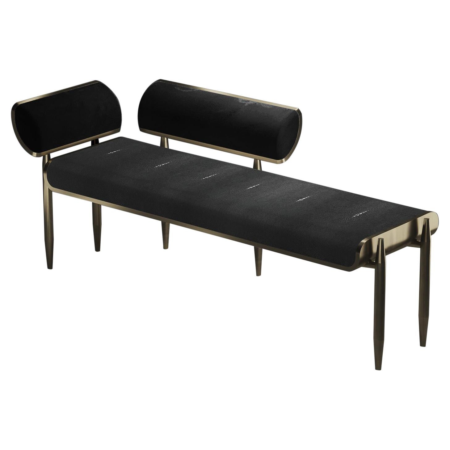 Shagreen Daybed with Bronze-Patina Brass and Fur Upholstery by Kifu Paris For Sale