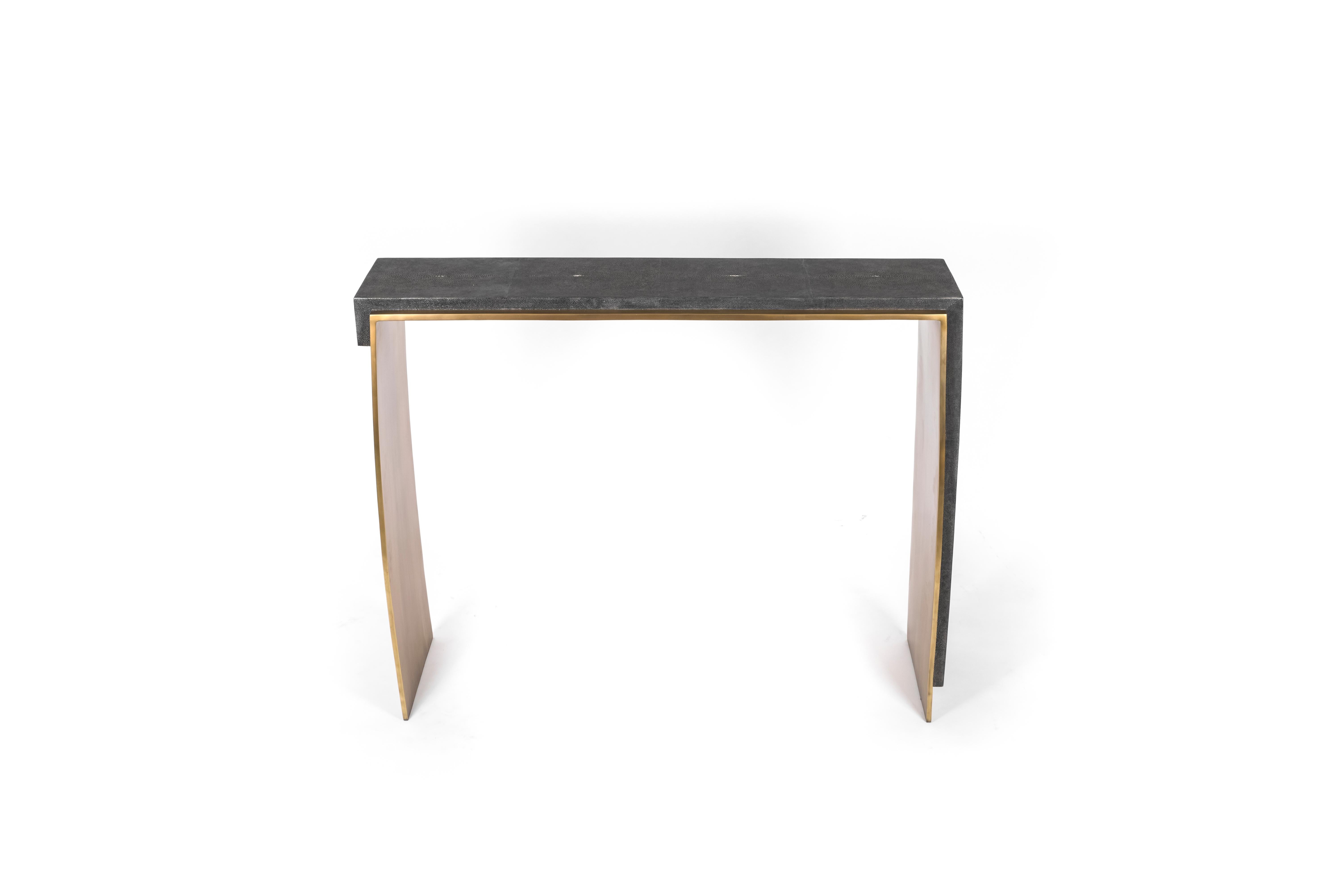 Shagreen Desk & Matching Stool with Bronze-Patina Brass Details by R&Y Augousti For Sale 7