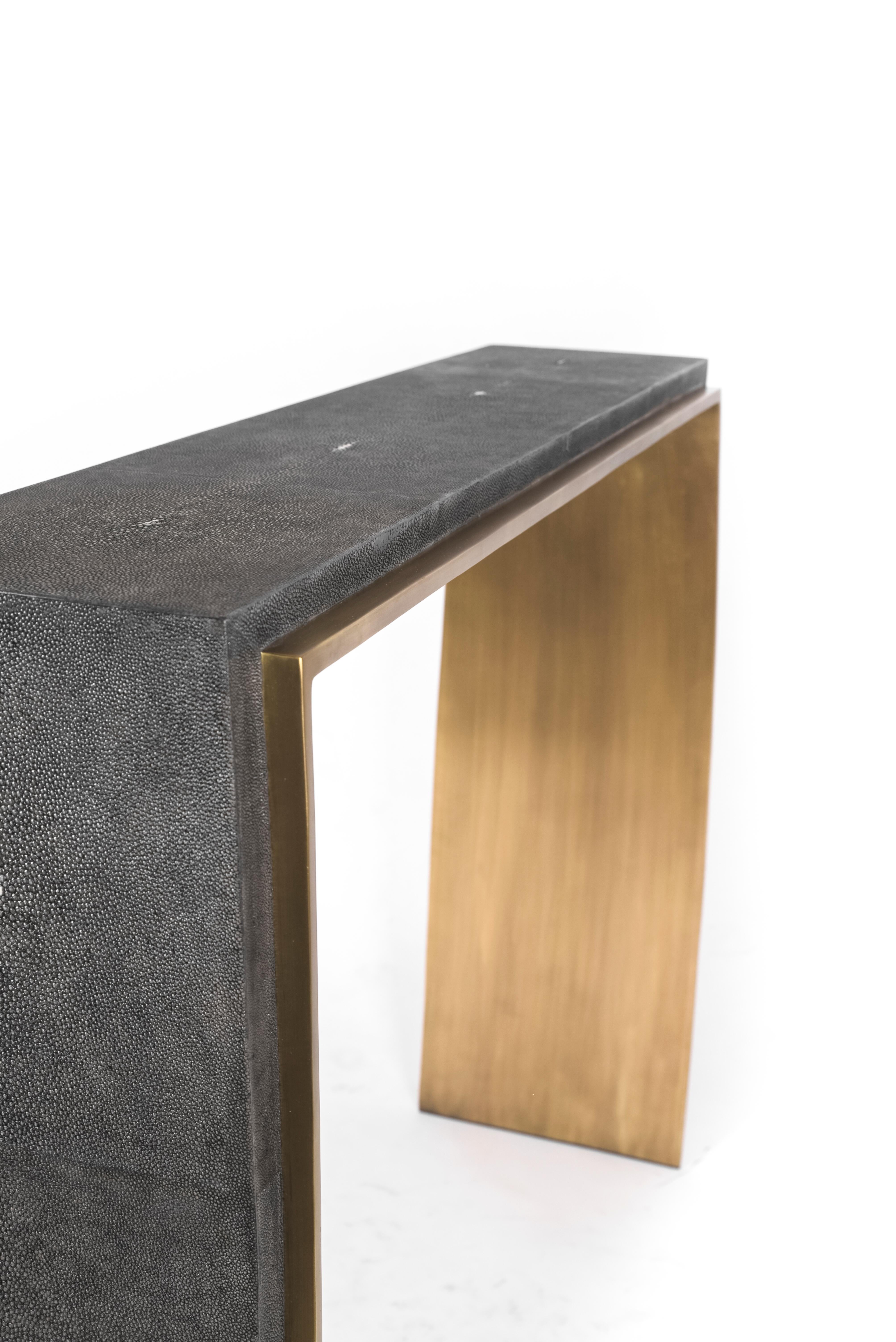 Shagreen Desk & Matching Stool with Bronze-Patina Brass Details by R&Y Augousti For Sale 10