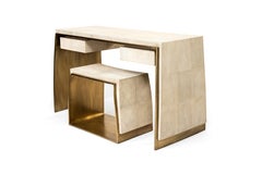 Shagreen Desk & Matching Stool with Bronze-Patina Brass Details by R&Y Augousti