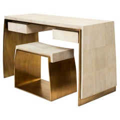 Shagreen-Schreibtisch und passender Hocker mit Bronze-Patina-Messing-Details von R&Y Augousti
