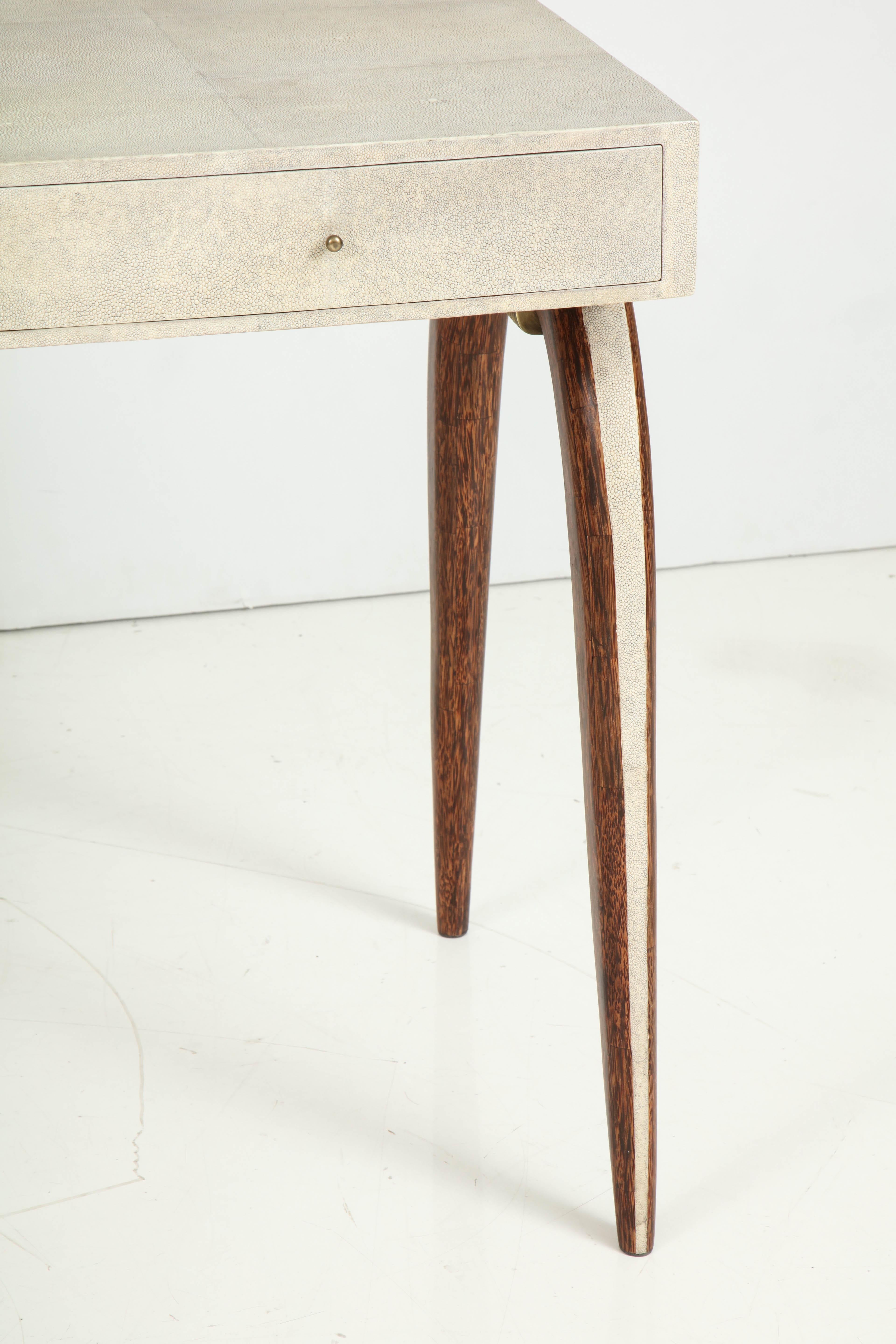 Contemporary Shagreen Desk With Bronze and Palm Wood Details