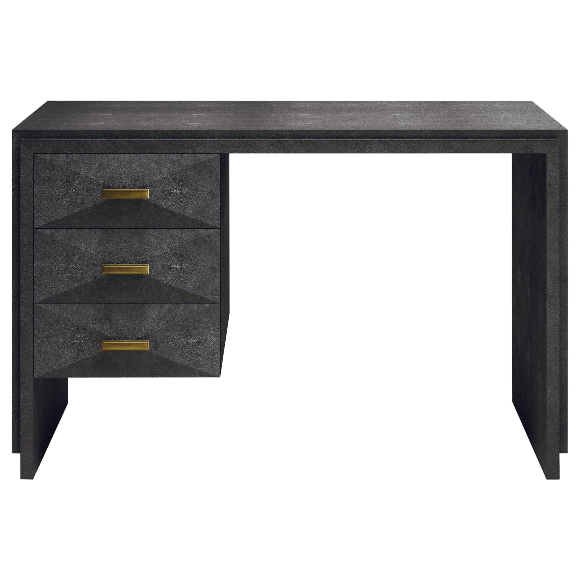 Schreibtisch aus Chagrinleder mit Bronze-Patina-Messingdetails von R&Y Augousti
