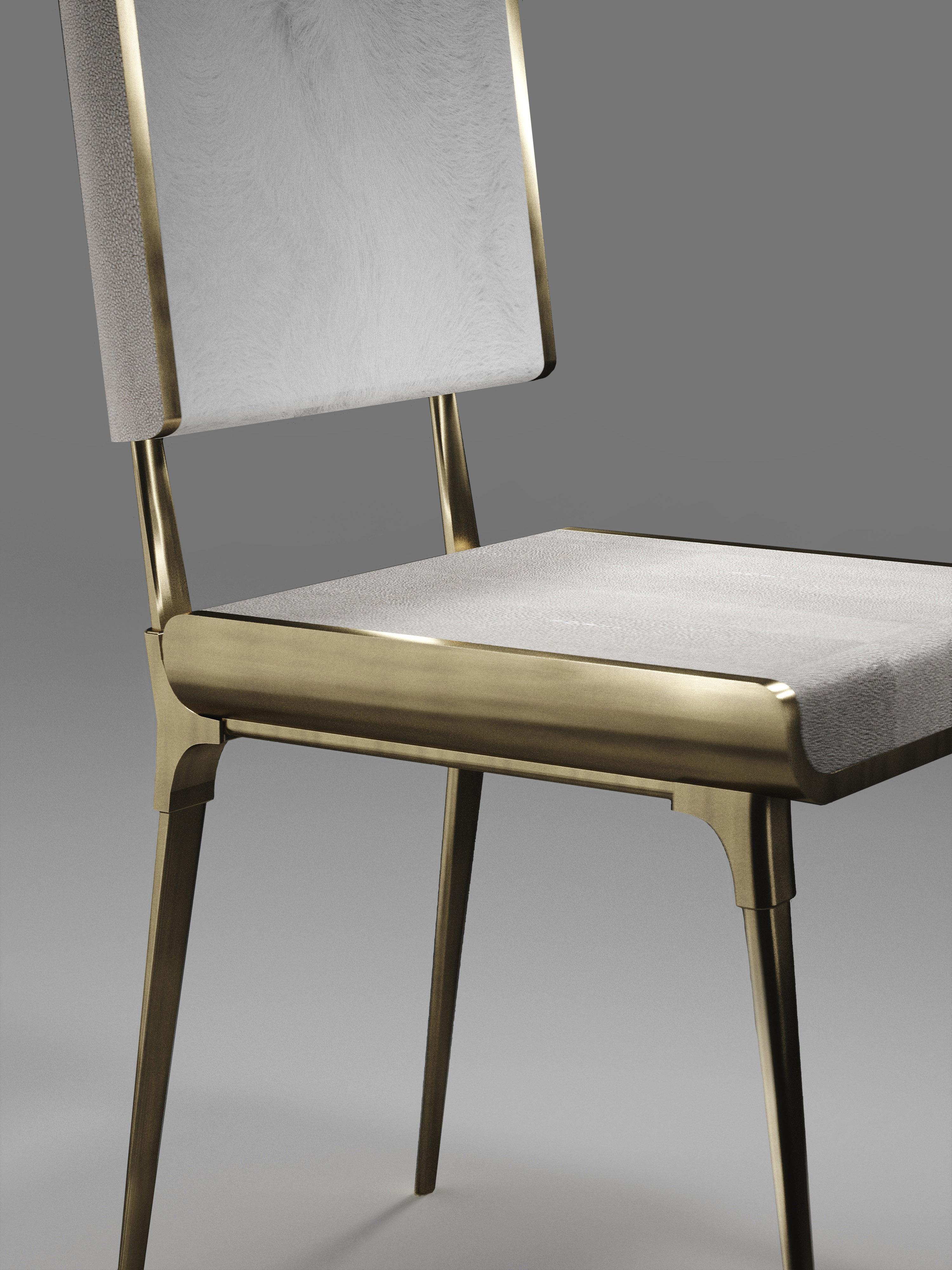 Shagreen Dining Chair with Bronze-Patina Brass Details by Kifu Paris For Sale 4