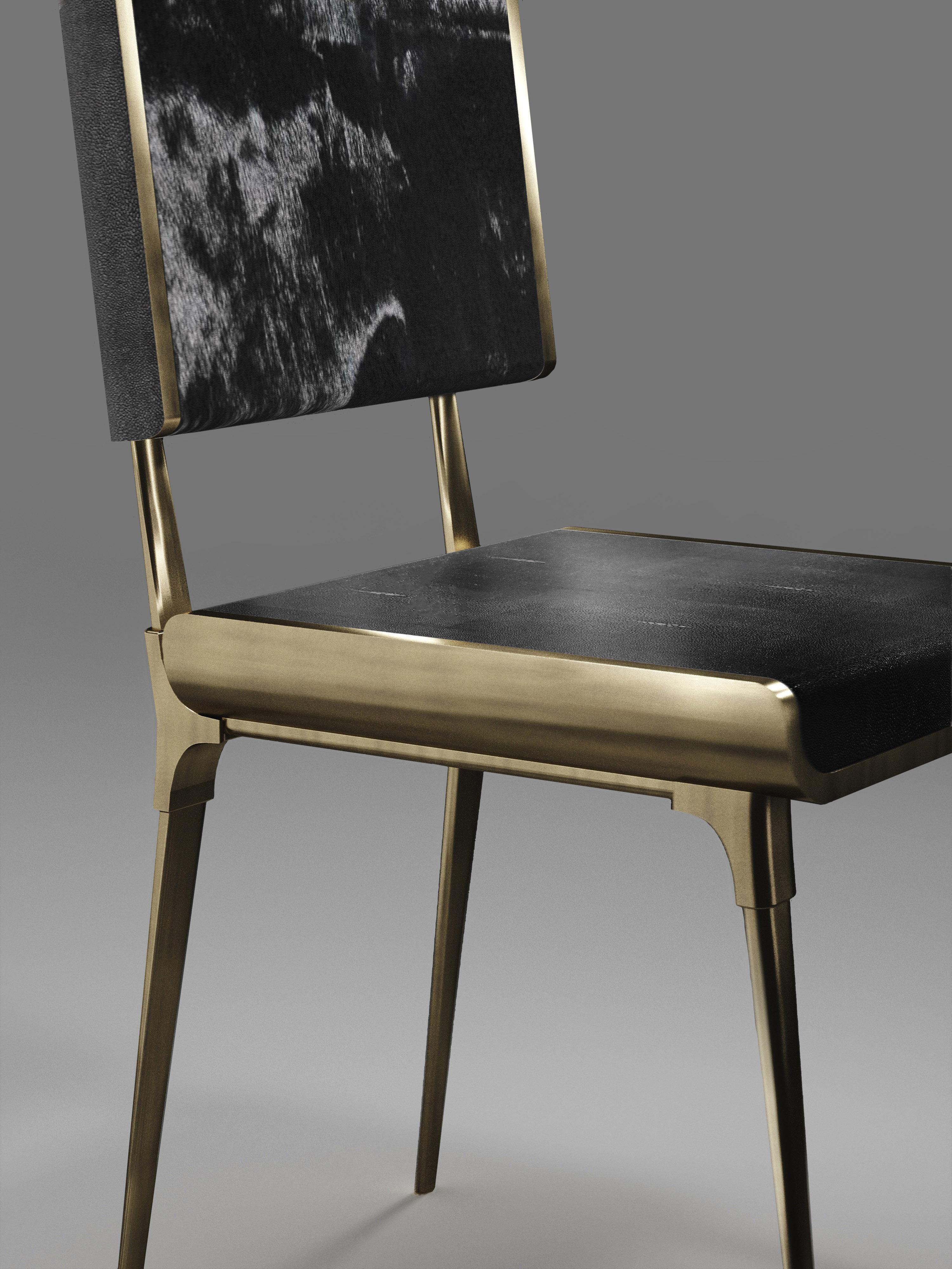 Shagreen Dining Chair with Bronze-Patina Brass Details by Kifu Paris For Sale 5