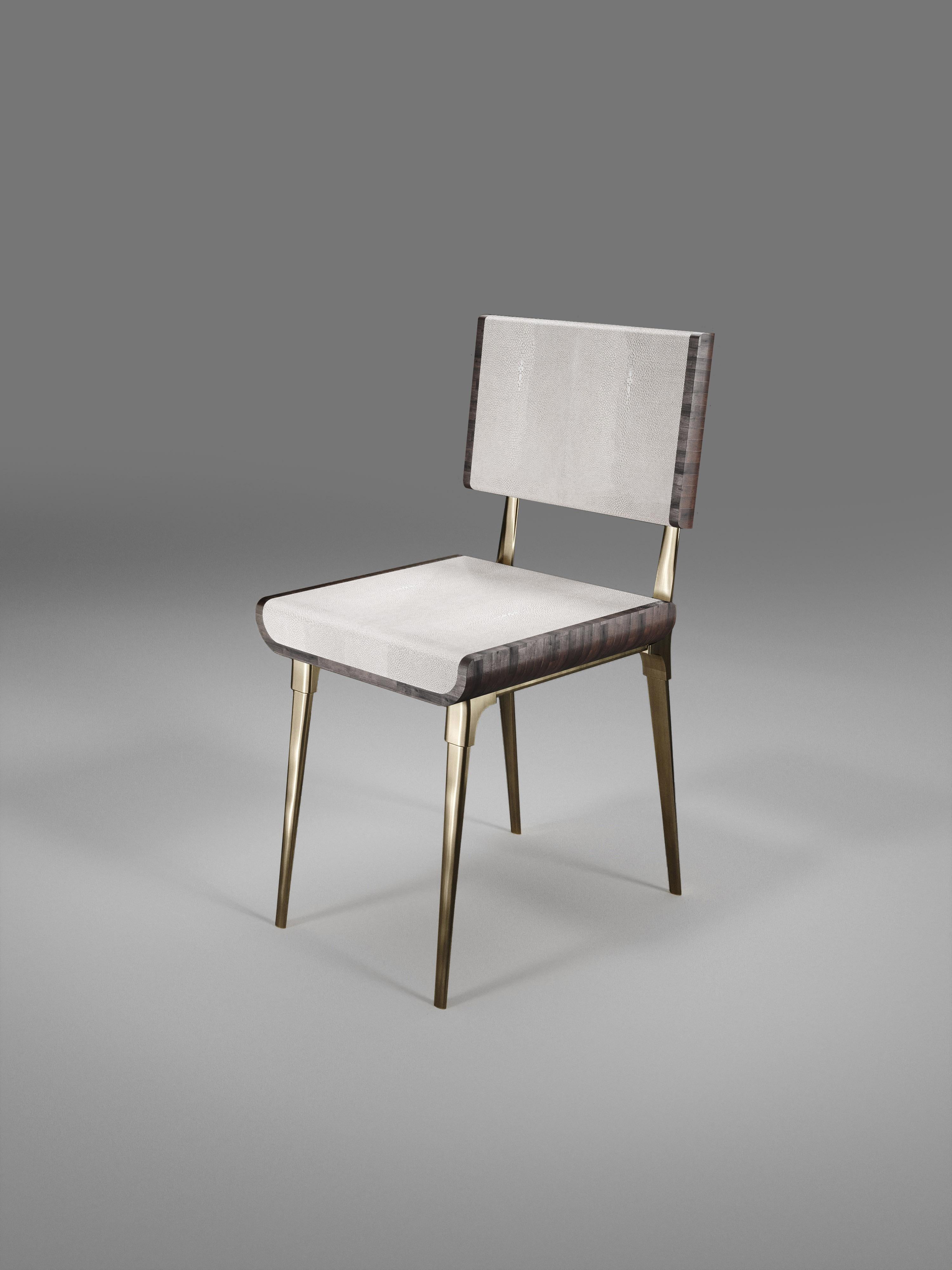 Shagreen Dining Chair with Bronze-Patina Brass Details by Kifu Paris For Sale 11