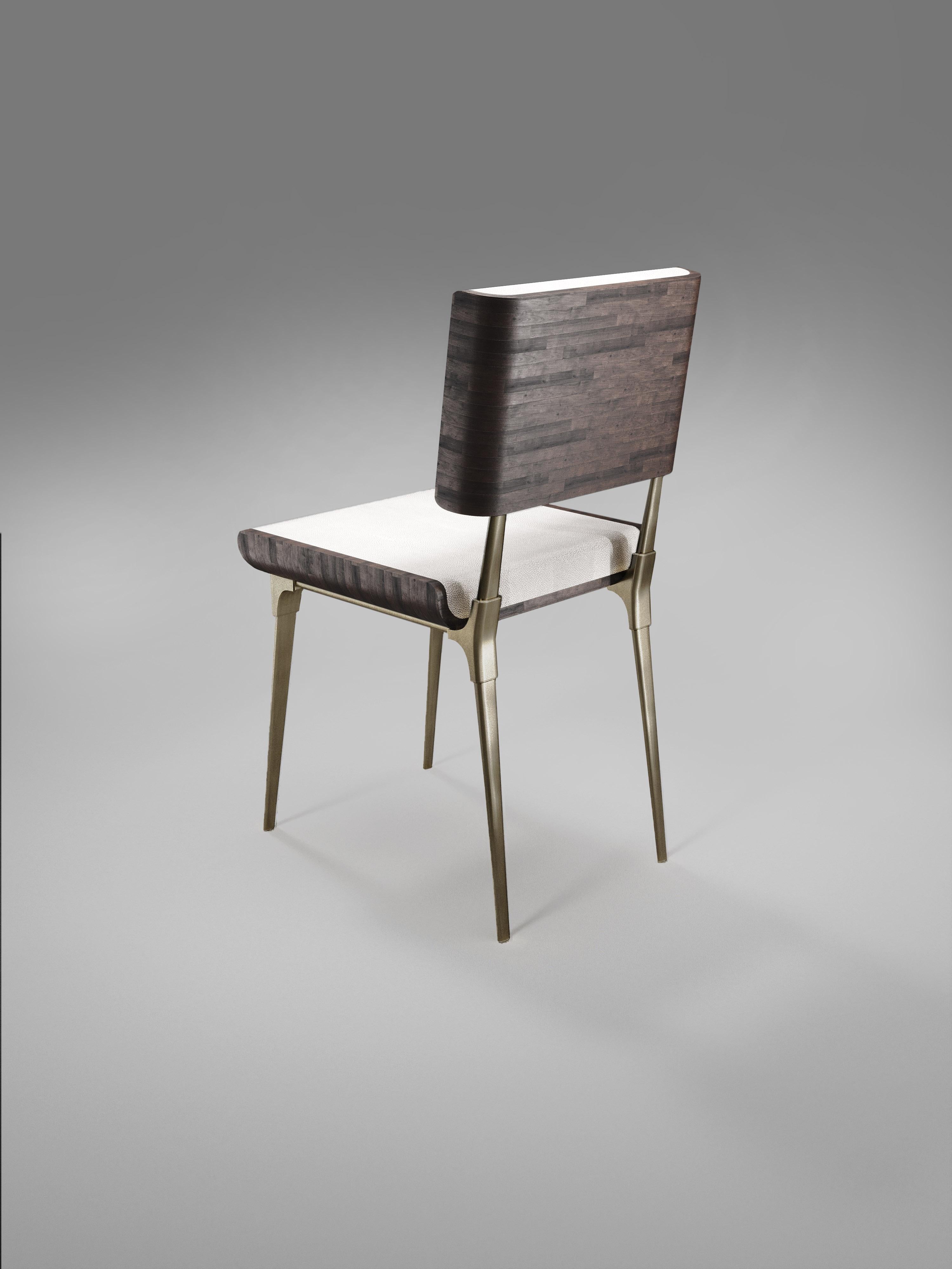 Shagreen Dining Chair with Bronze-Patina Brass Details by Kifu Paris For Sale 12