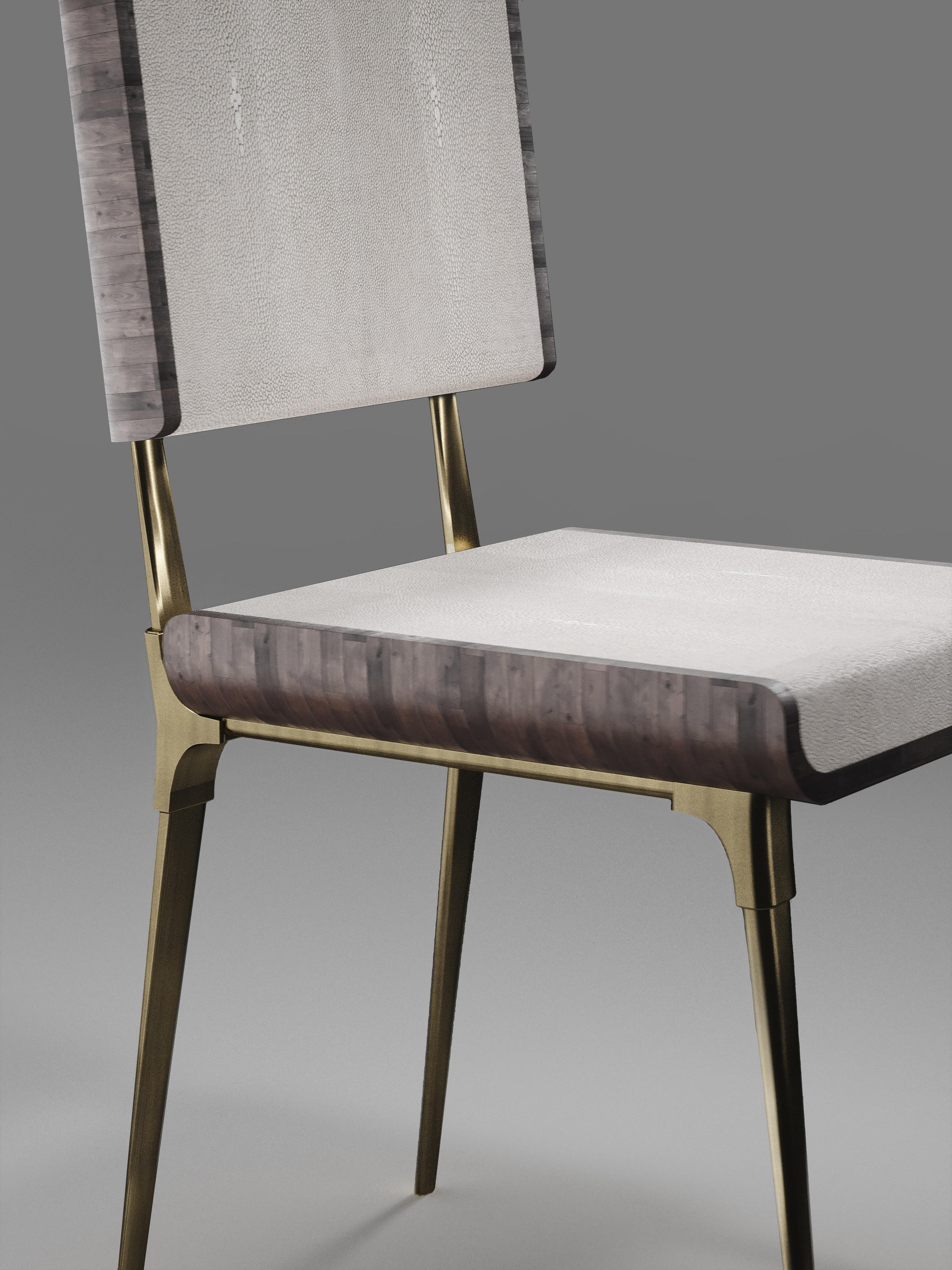 Shagreen Dining Chair with Bronze-Patina Brass Details by Kifu Paris For Sale 13