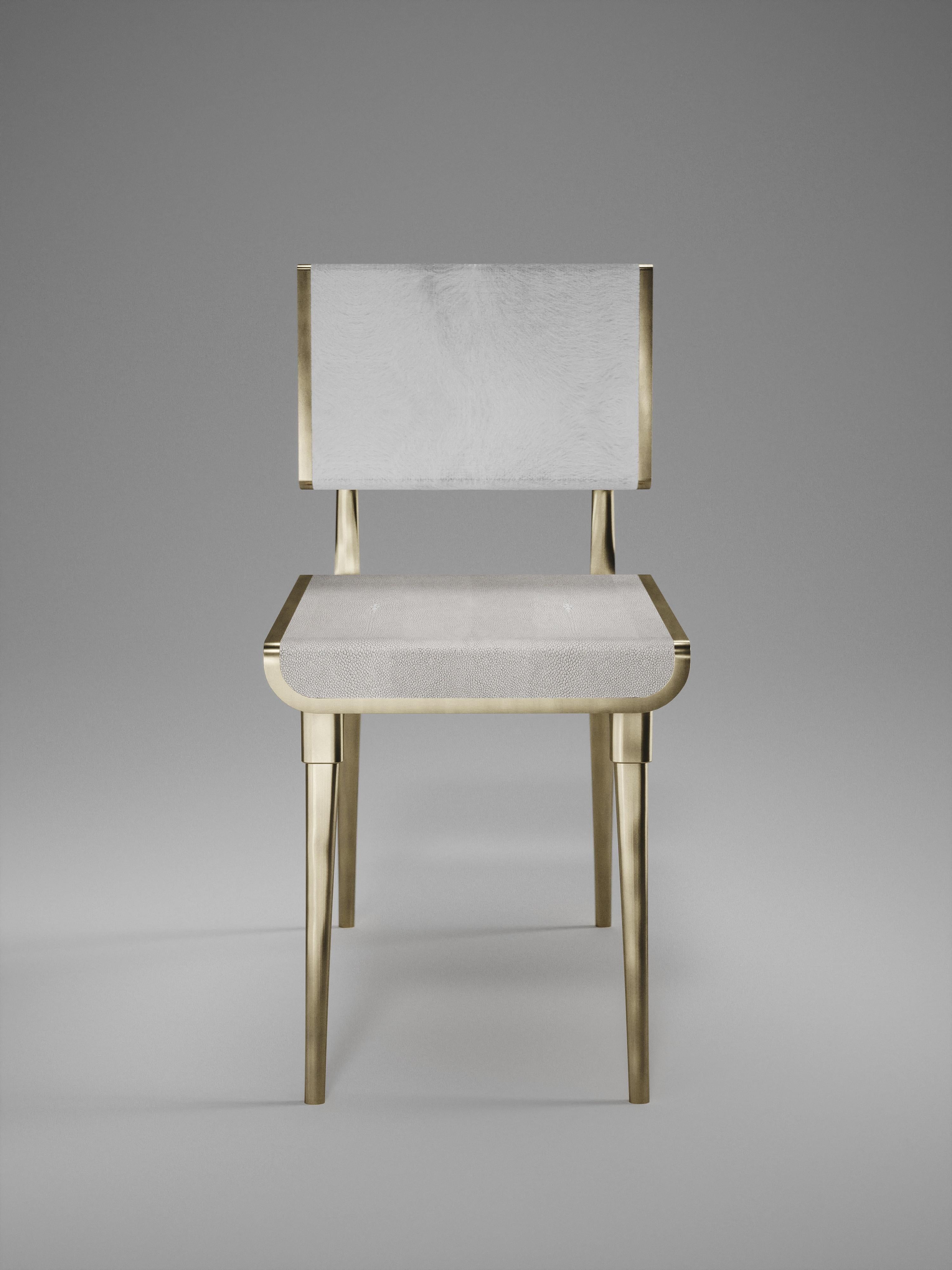 French Shagreen Dining Chair with Bronze-Patina Brass Details by Kifu Paris For Sale