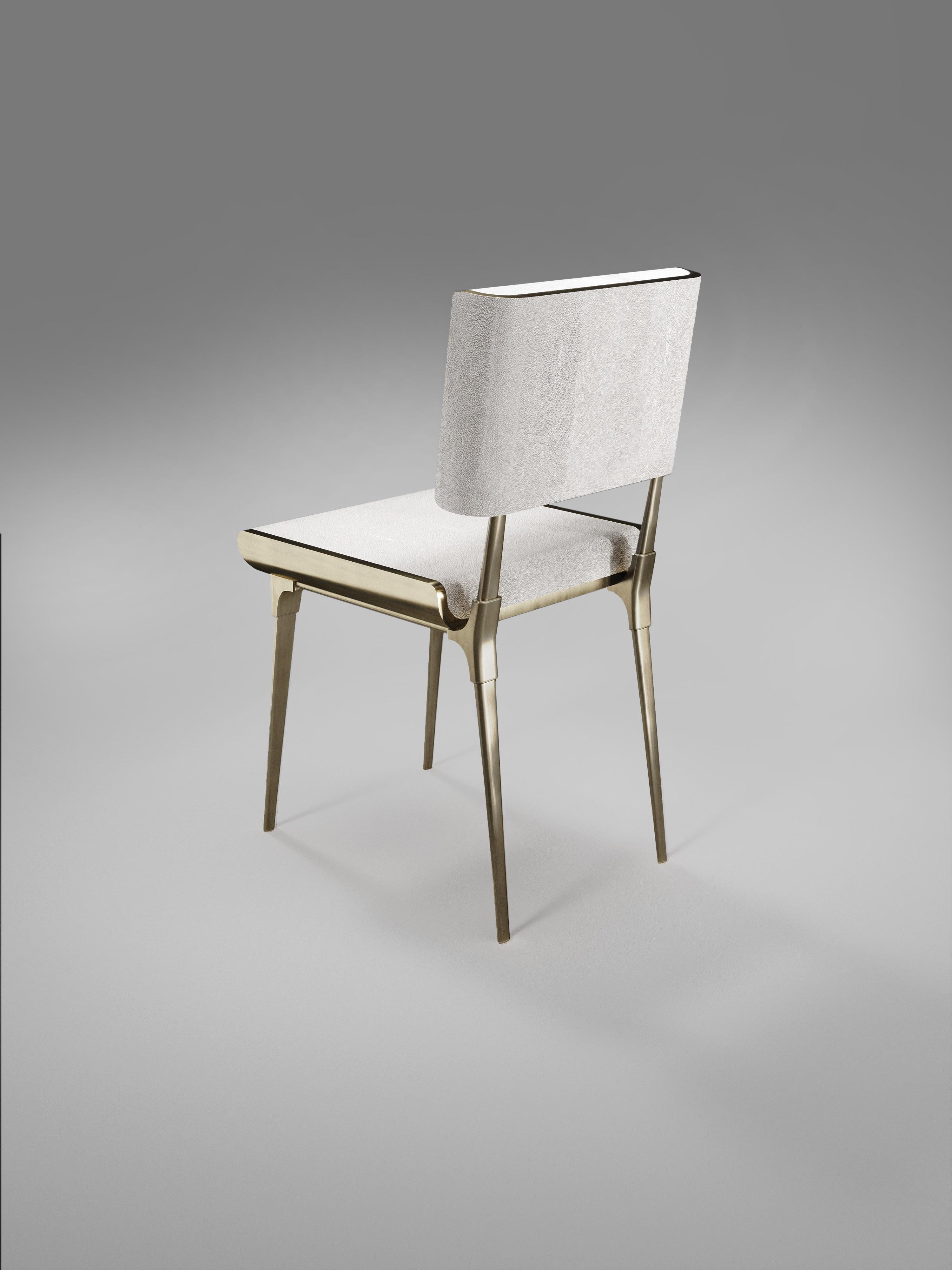 Inlay Shagreen Dining Chair with Bronze-Patina Brass Details by Kifu Paris For Sale