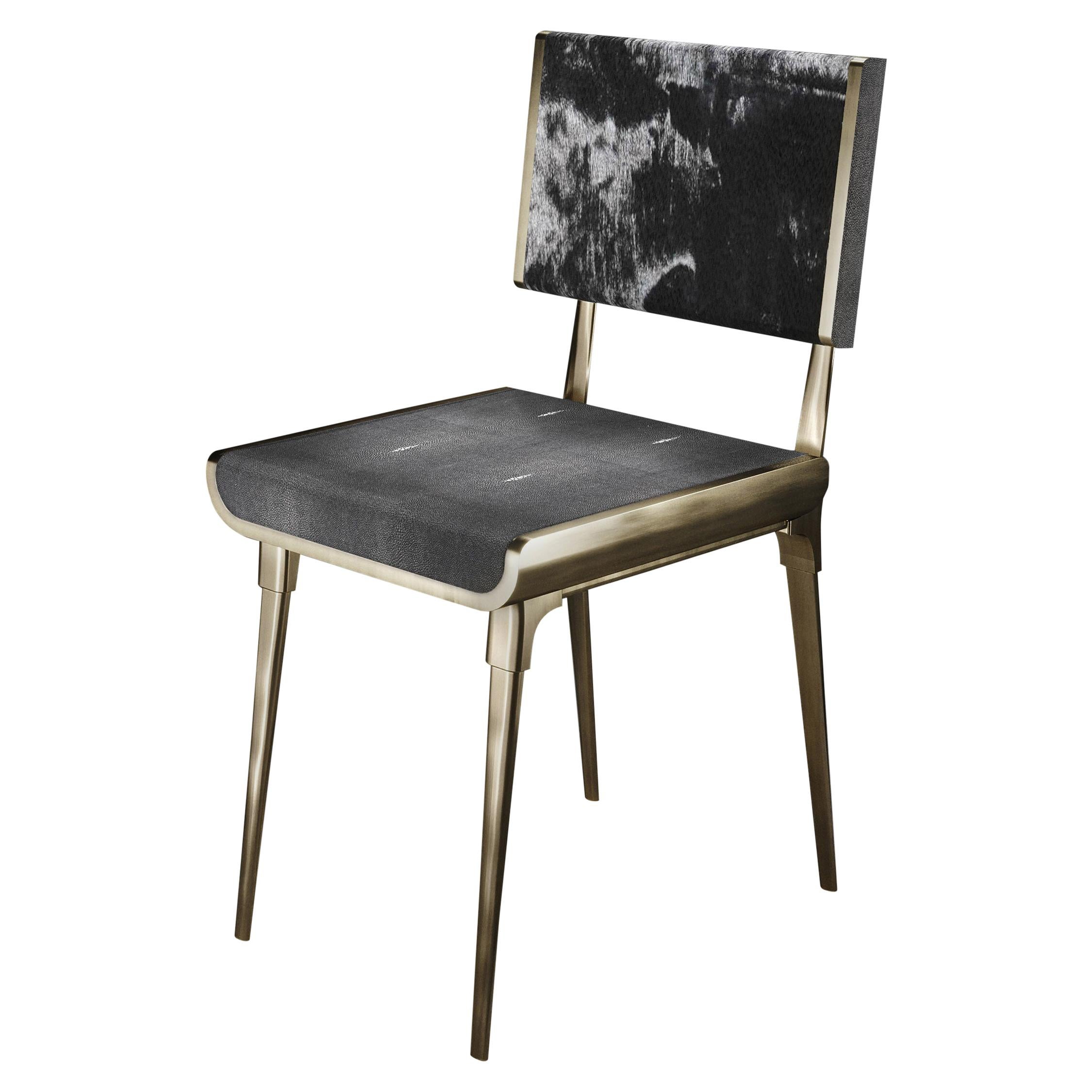 Shagreen Dining Chair with Bronze-Patina Brass Details by Kifu Paris