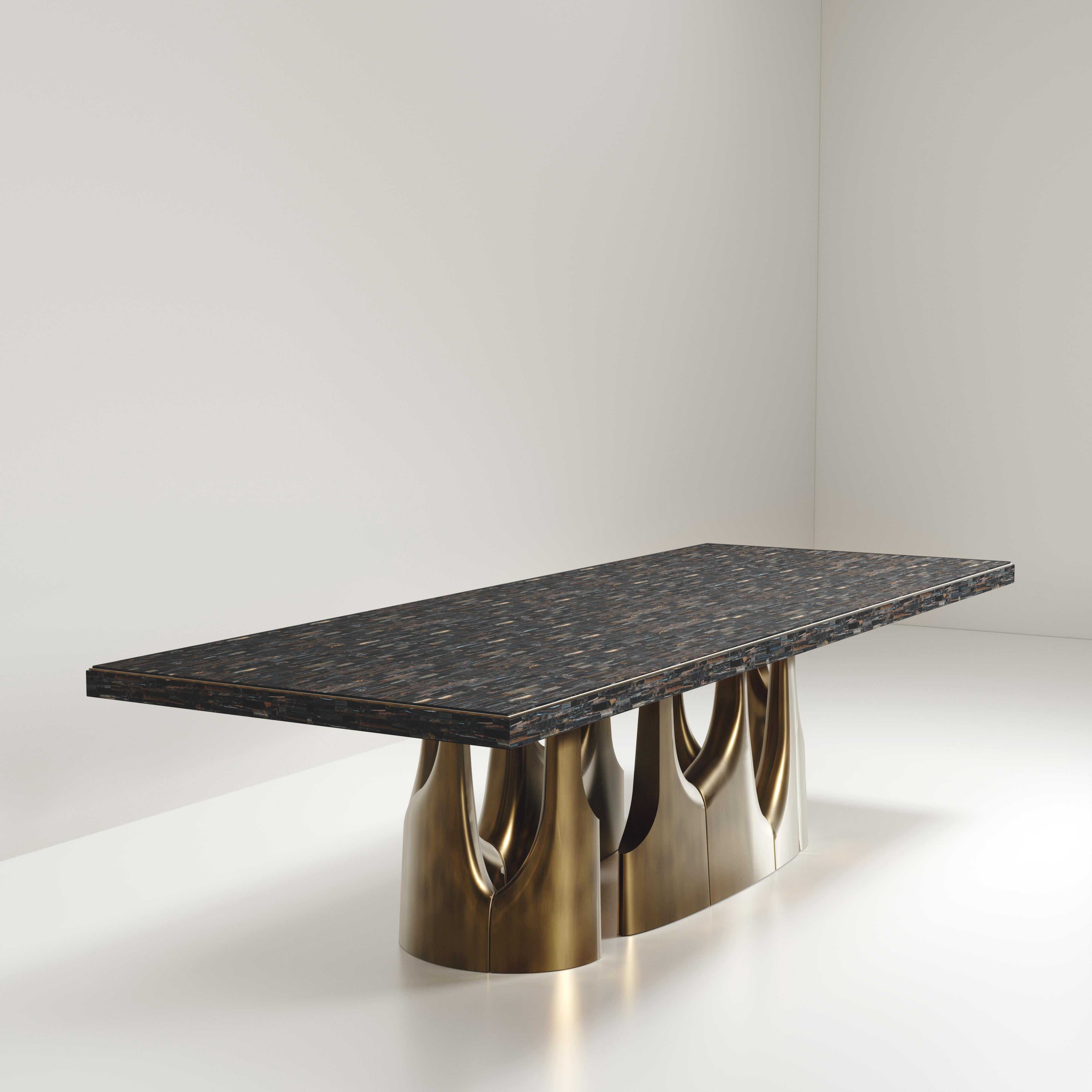 Onyx Dining Table with Bronze-Patina Brass Accents by R&Y Augousti For Sale 3
