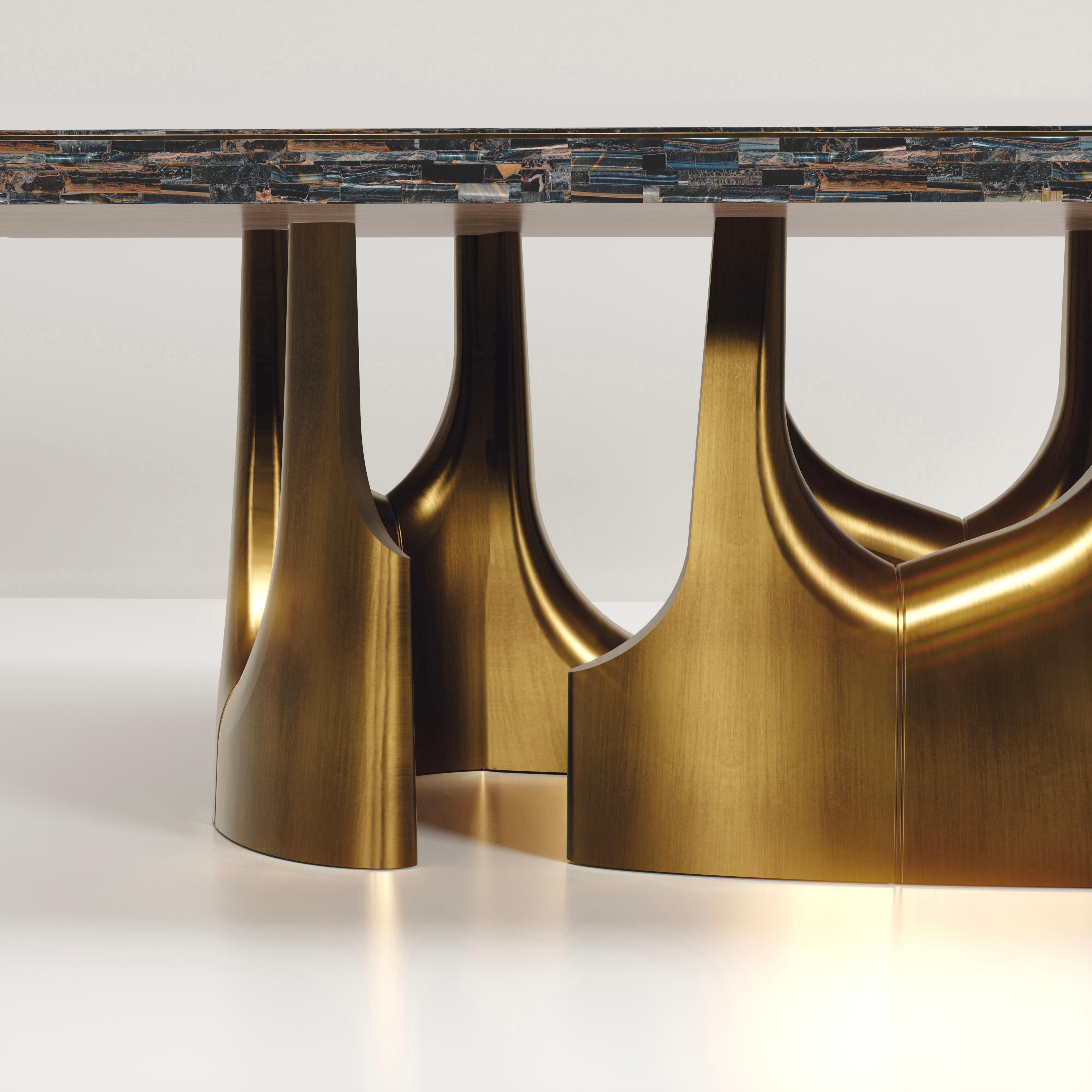 Table de salle à manger en onyx avec accents en bronze-patina et laiton de R&Y Augousti en vente 3