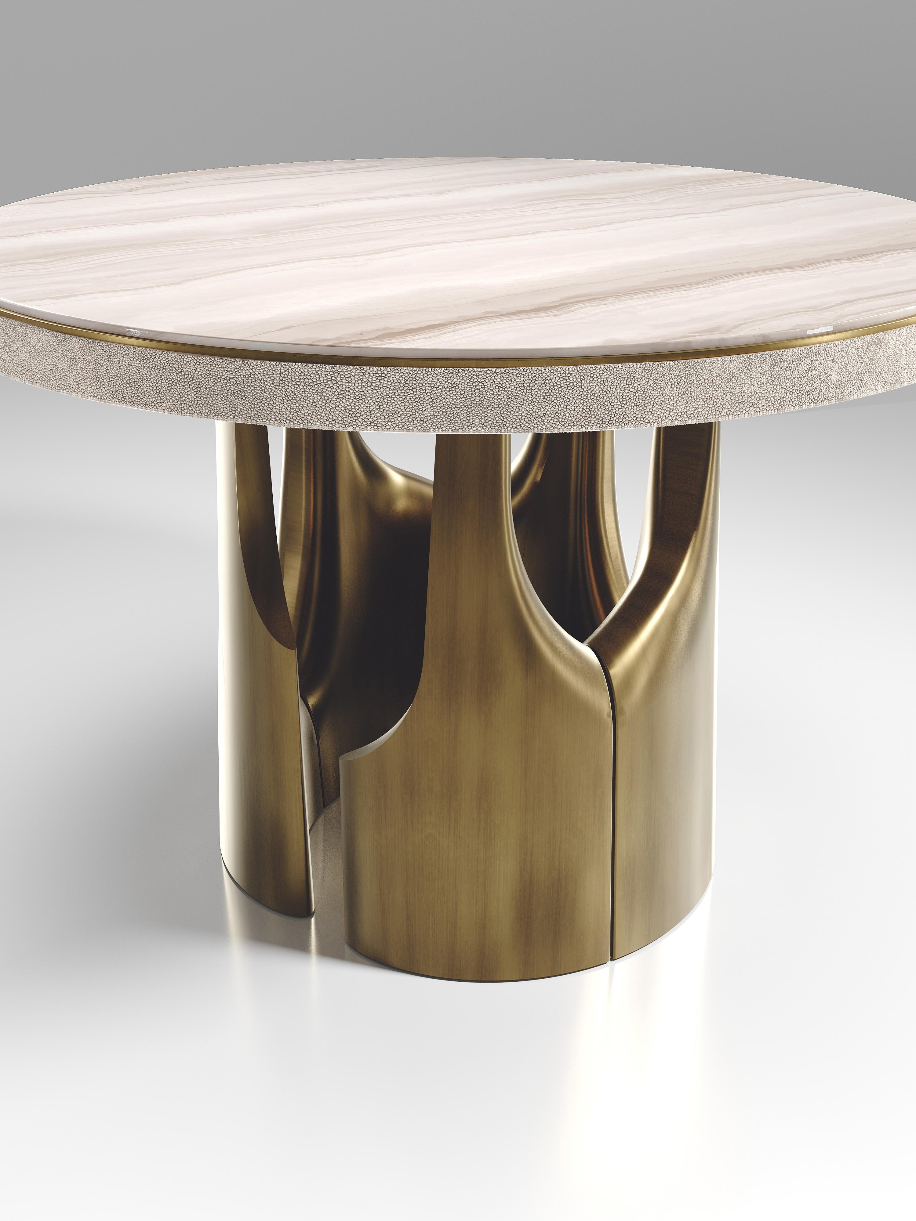 Table de salle à manger en galuchat avec accents en bronze-patina et laiton de R&Y Augousti en vente 8