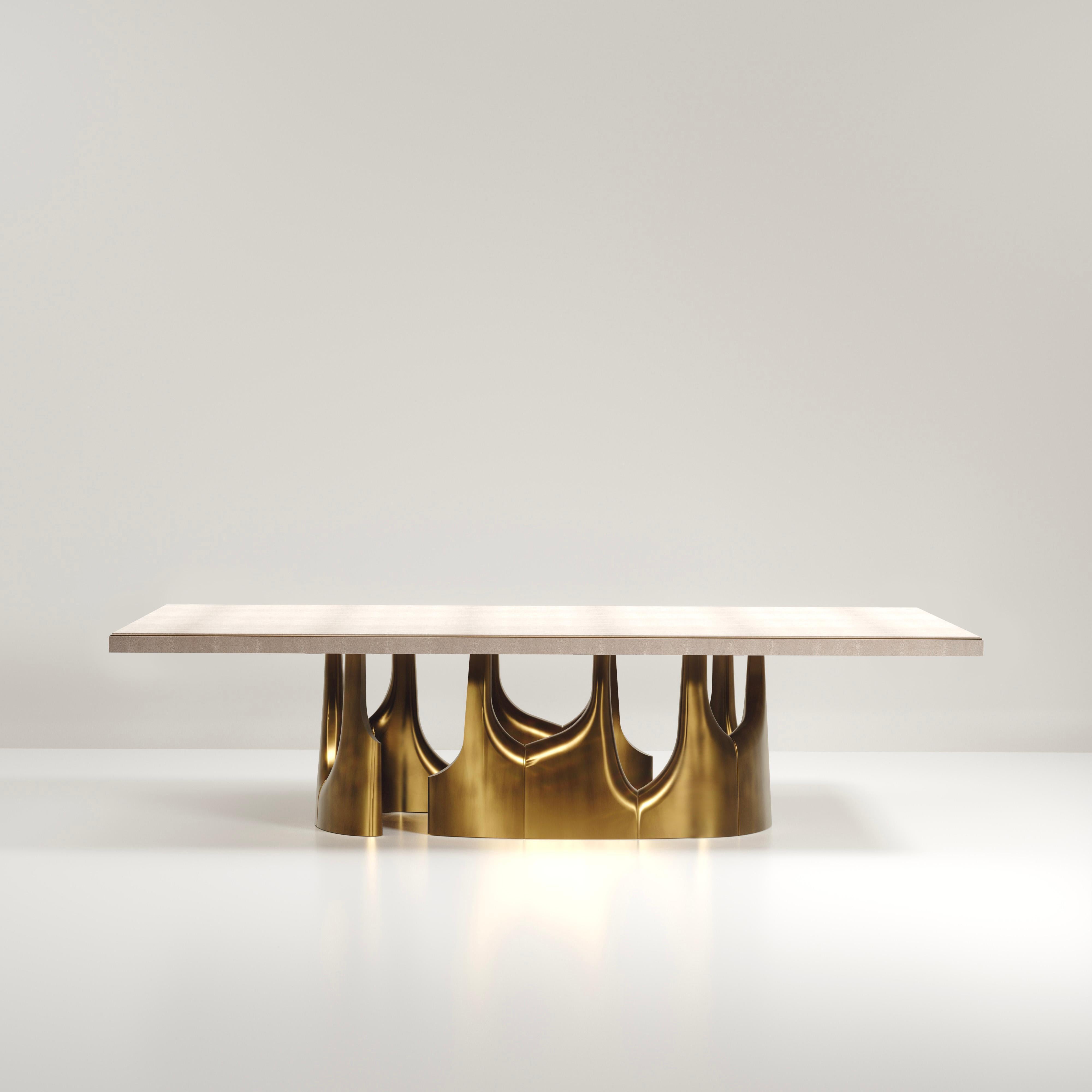 Table de salle à manger en galuchat avec accents en bronze-patina et laiton de R&Y Augousti en vente 9
