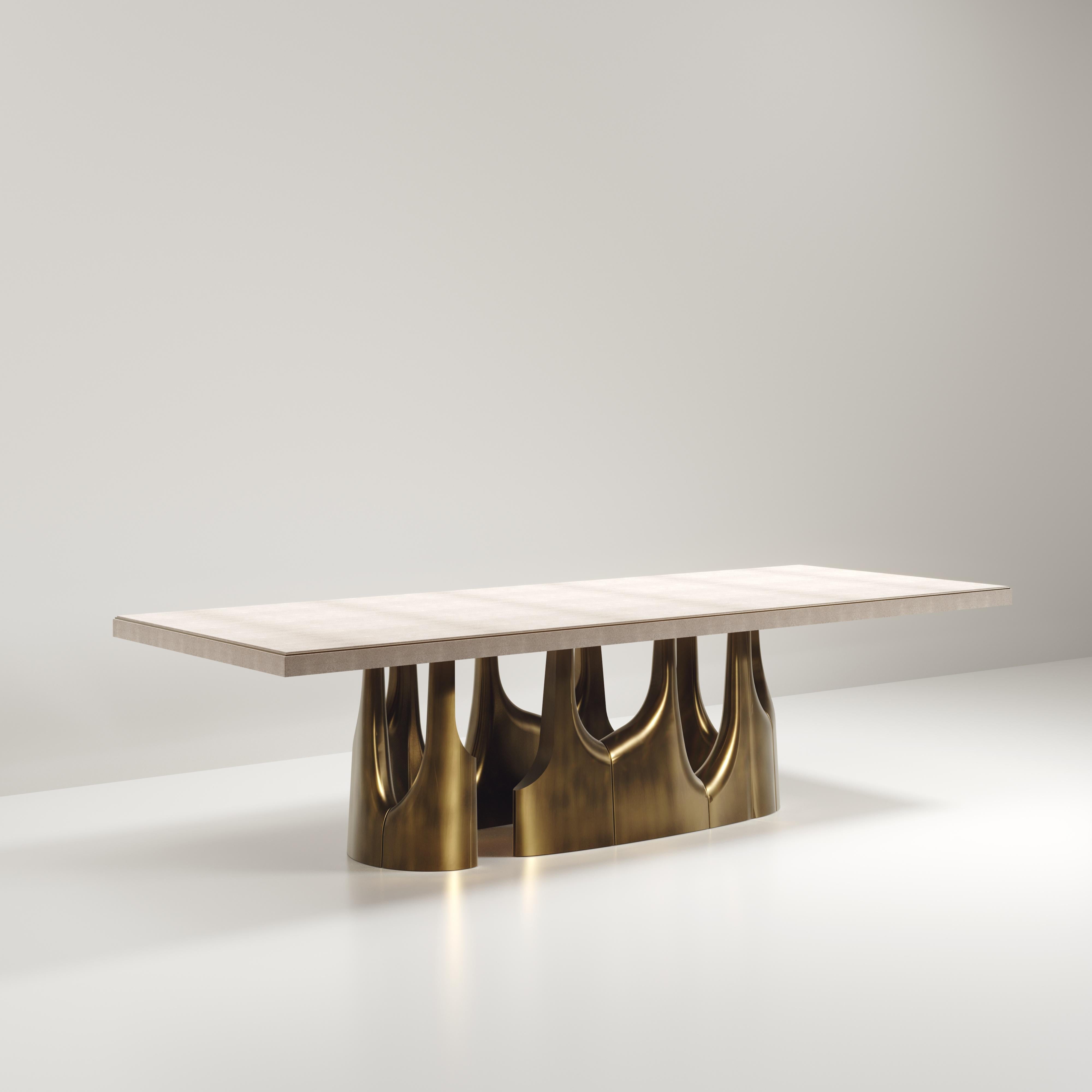Table de salle à manger en onyx avec accents en bronze-patina et laiton de R&Y Augousti Neuf - En vente à New York, NY