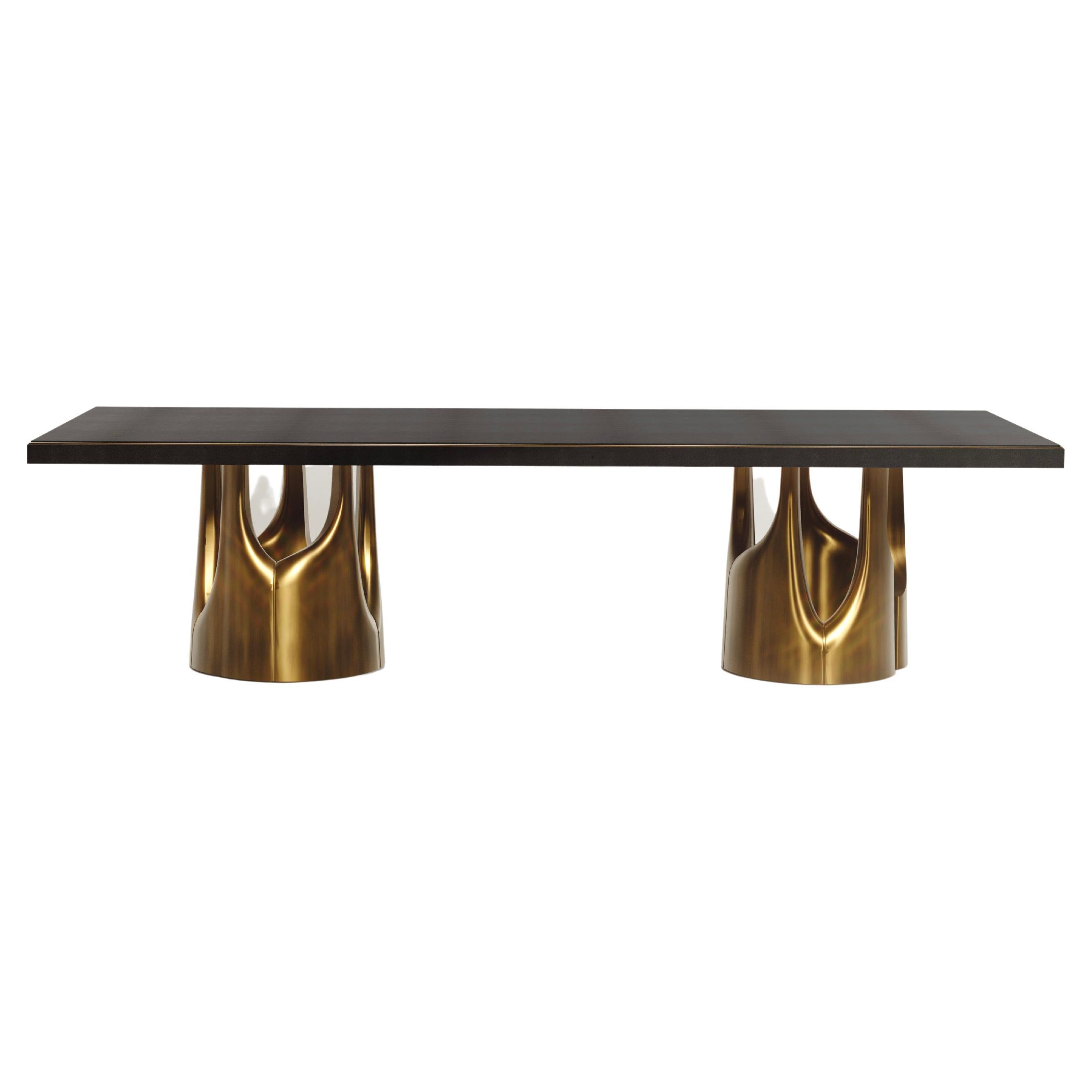 Shagreen Dining Table with Bronze-Patina Brass Accents by R&Y Augousti For Sale