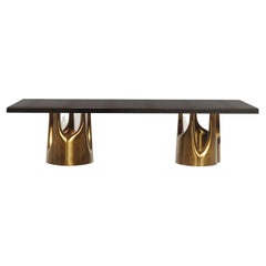 Tavolo da pranzo in zigrino con inserti in ottone patinato bronzo di R & Y Augousti