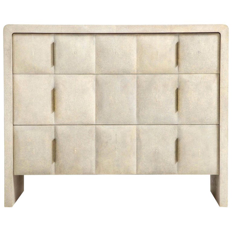Shagreen Dresser, Cream Color with Bronze Handles, Art Deco Style For