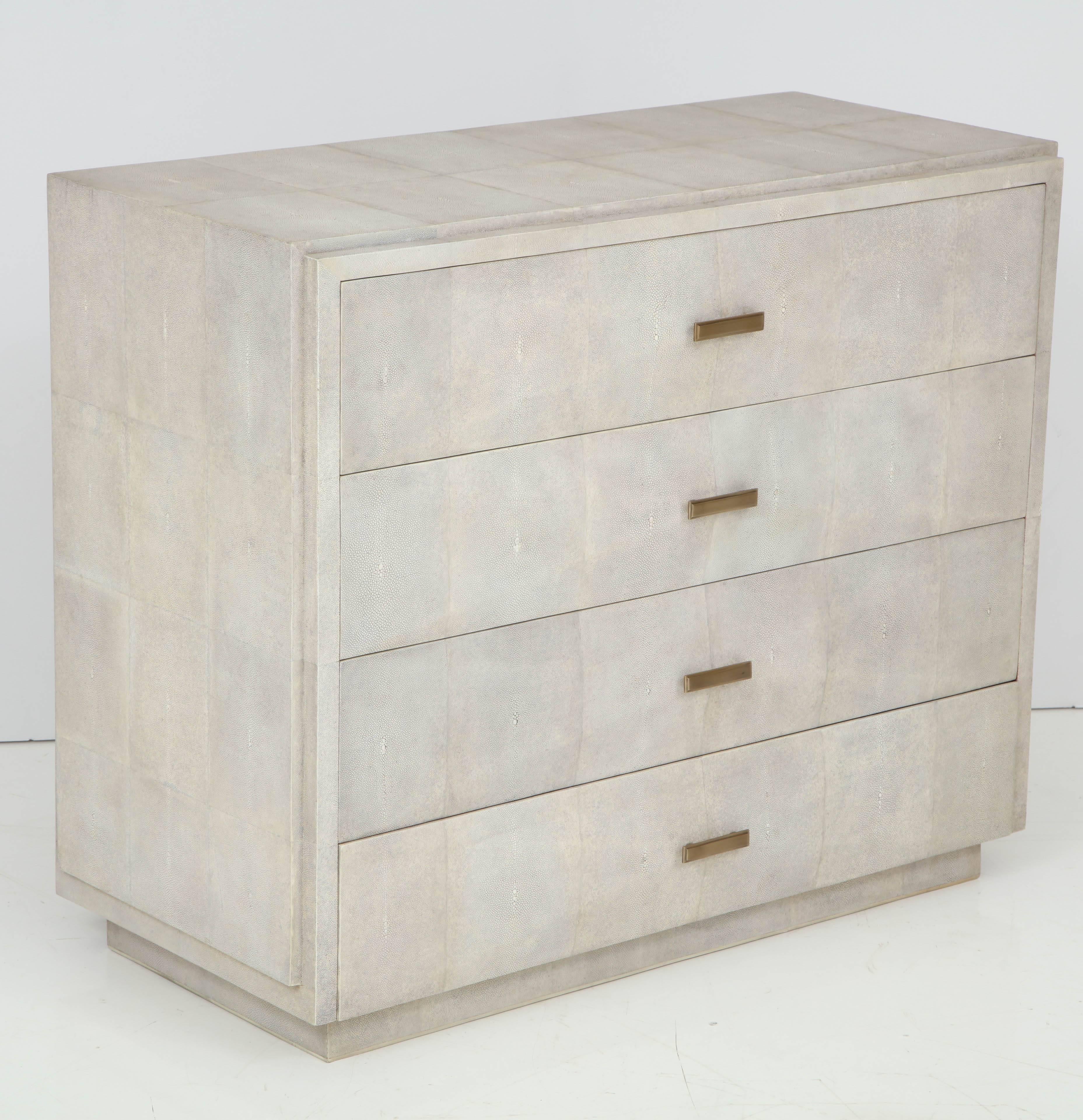 Decorative shagreen dresser with four drawers. Handles are beautifully crafted by bronze.  Delivery time is 12-15 weeks.