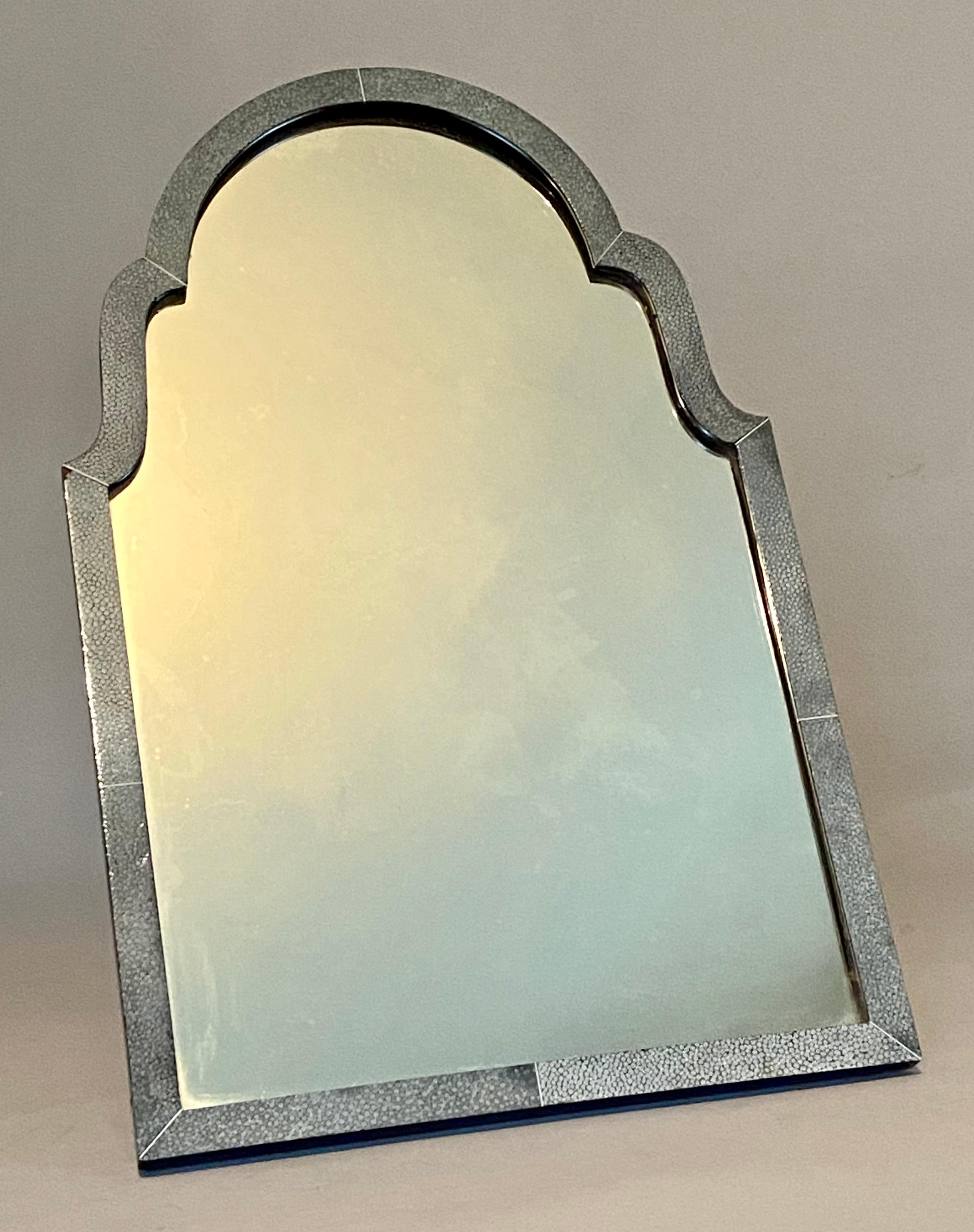 Grey-green shagreen-mounted dressing table mirror, with arched top, 1920s.