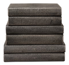 Graues Buchset aus Leder mit Shagreen-Prägung, 12er-Set