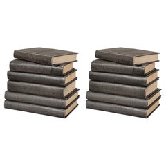 Graues Buchset aus Leder mit Shagreen-Prägung, 12er-Set