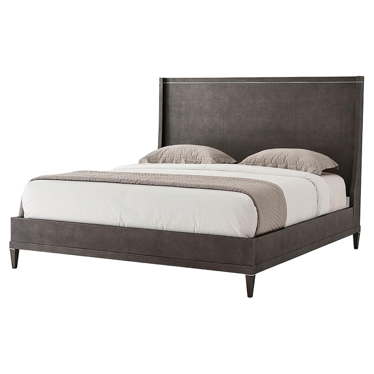 Shagreen Embossed Modern Bed, Cali King For Sale